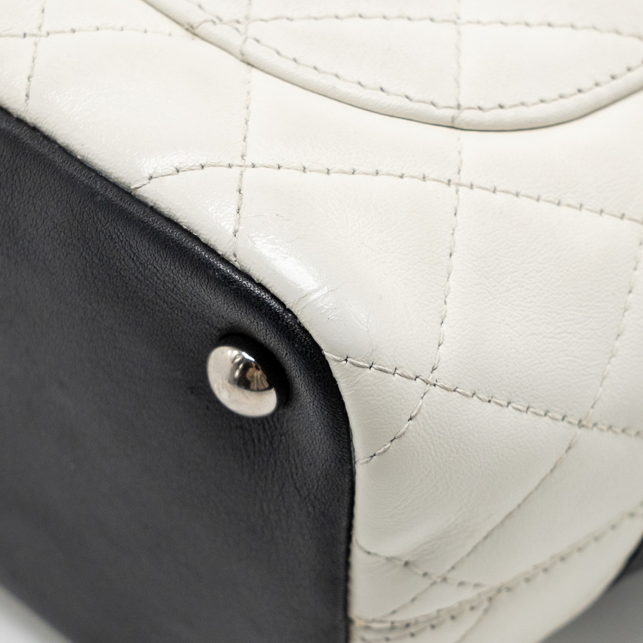 CHANEL SMALL CAMBON LIGNE SHOPPING TOTE BAG CALFSKIN BLACK/WHITE SHW