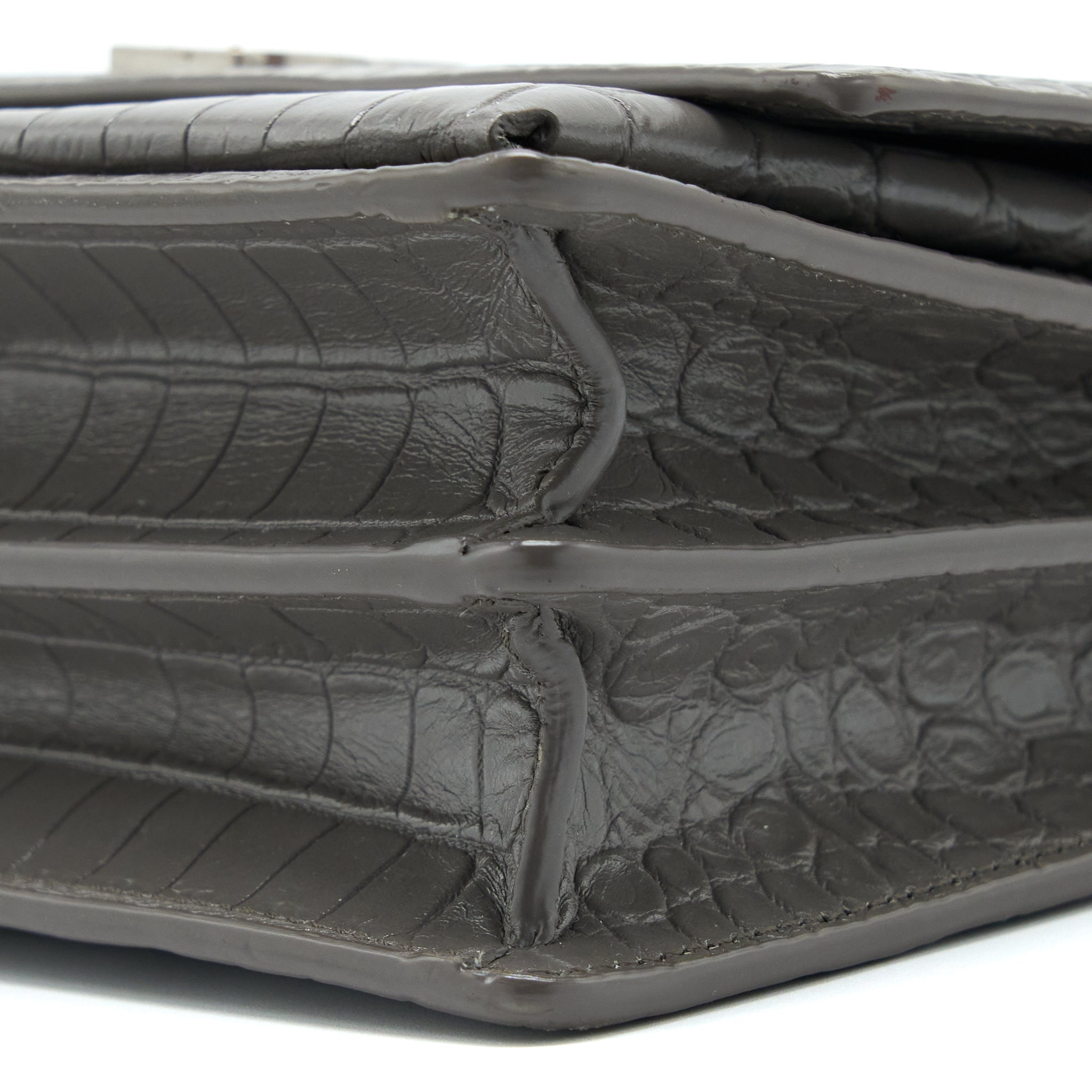 SAINT LAURENT MEDIUM SUNSET CHAIN BAG CROC EMBOSSED CALFSKIN GREY SHW