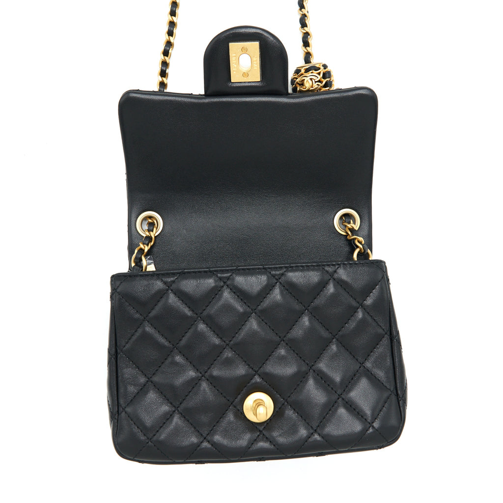 CHANEL 22S PEARL CRUSH MINI SQUARE FLAP BAG LAMBSKIN BLACK GHW (MICROCHIP)