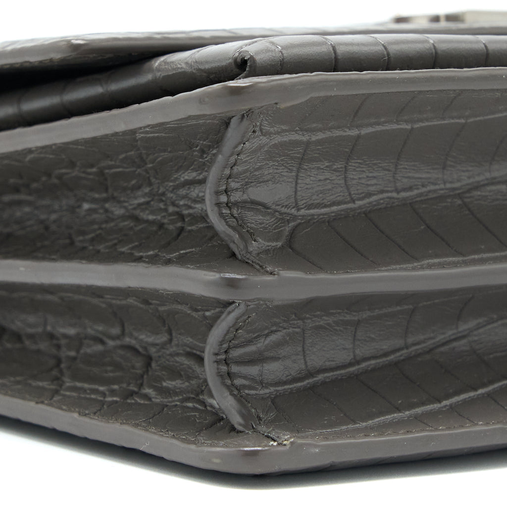 SAINT LAURENT MEDIUM SUNSET CHAIN BAG CROC EMBOSSED CALFSKIN GREY SHW