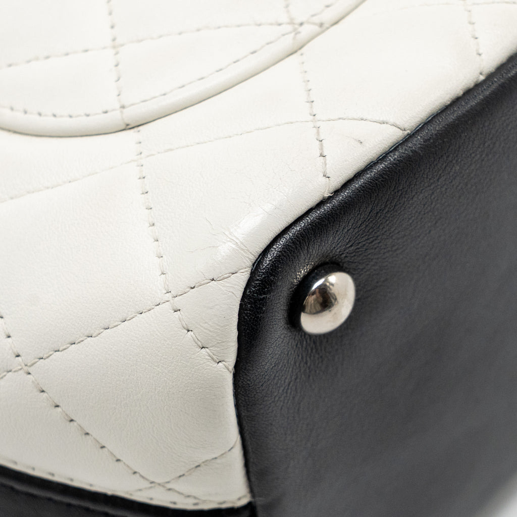 CHANEL SMALL CAMBON LIGNE SHOPPING TOTE BAG CALFSKIN BLACK/WHITE SHW