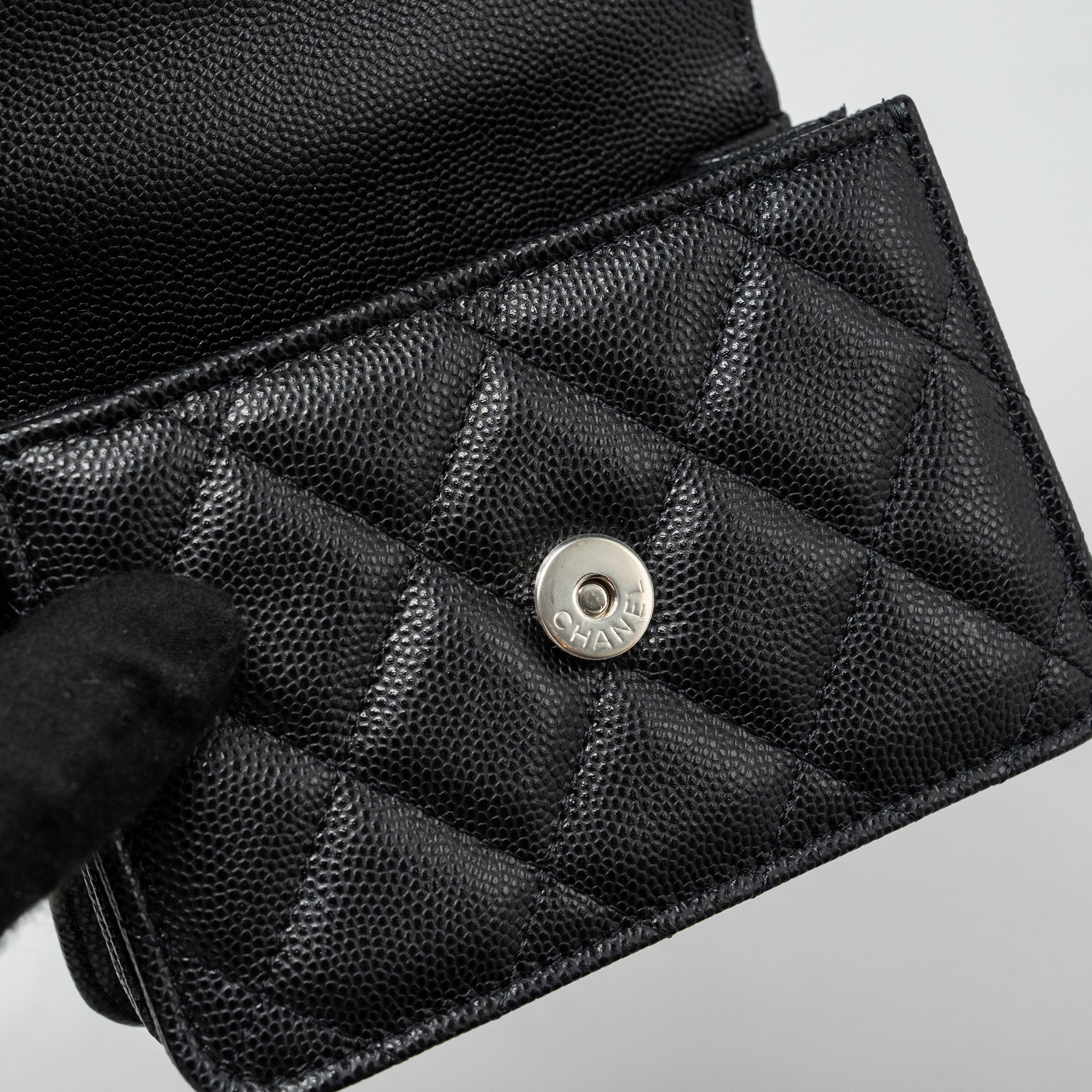 CHANEL 22S COCO LETTERING MINI FLAP BAG WITH ENAMEL TOP HANDLE CAVIAR BLACK SHW