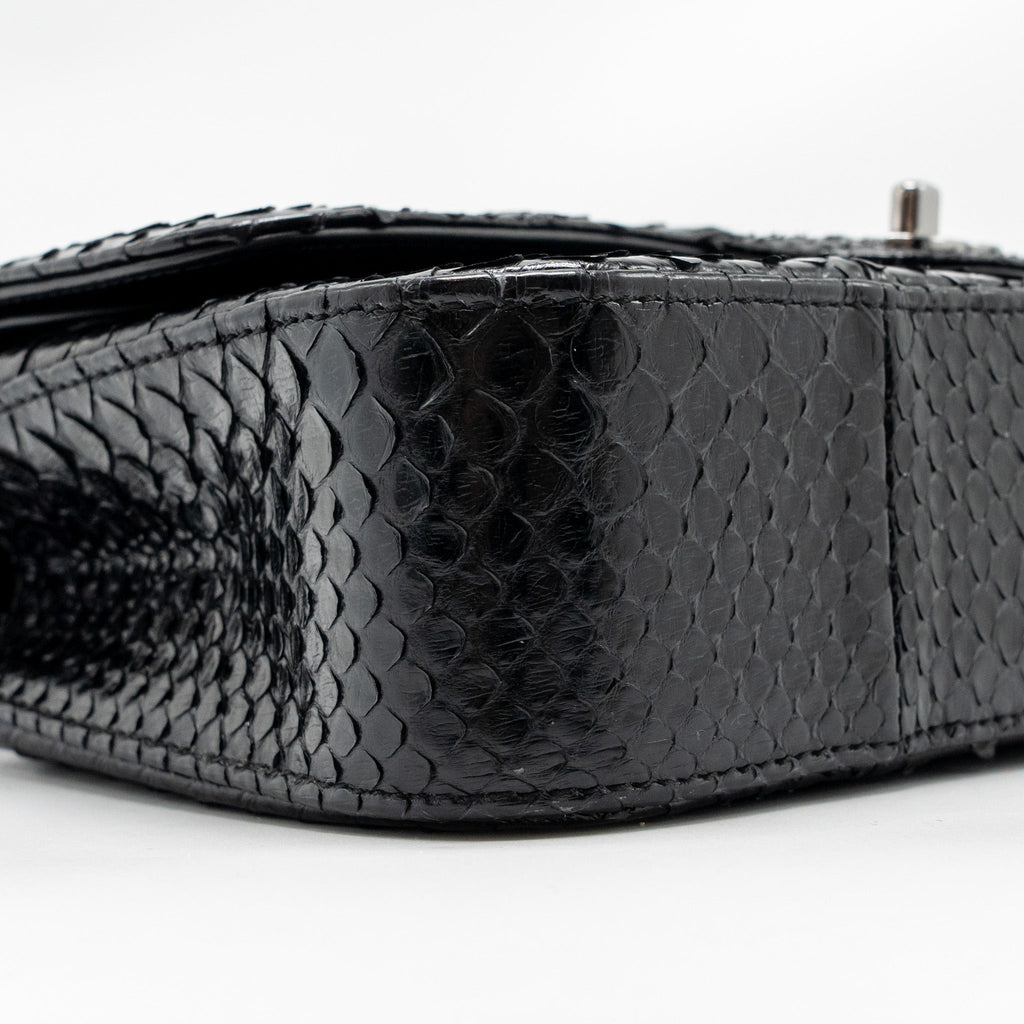 CHANEL MEDIUM CLASSIC DOUBLE FLAP BAG PYTHON BLACK SHW