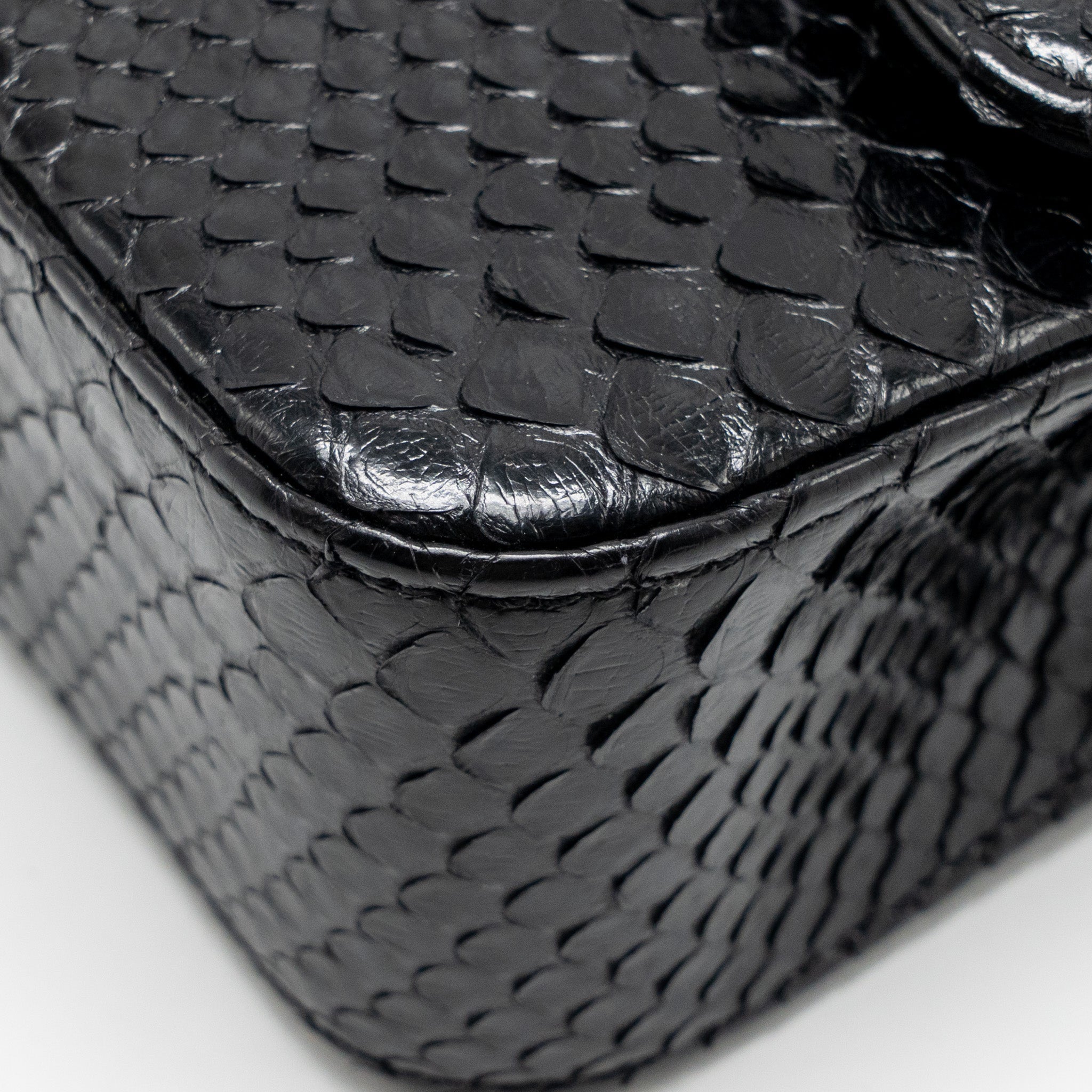 CHANEL MEDIUM CLASSIC DOUBLE FLAP BAG PYTHON BLACK SHW