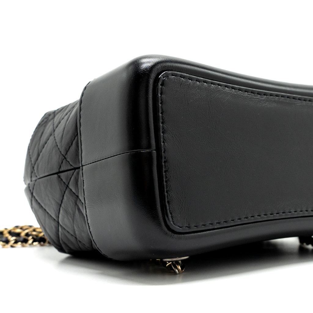 CHANEL SMALL GABRIELLE BACKPACK AGED CALFSKIN BLACK RUTHENIUM HARDWARE (MICROCHIP)