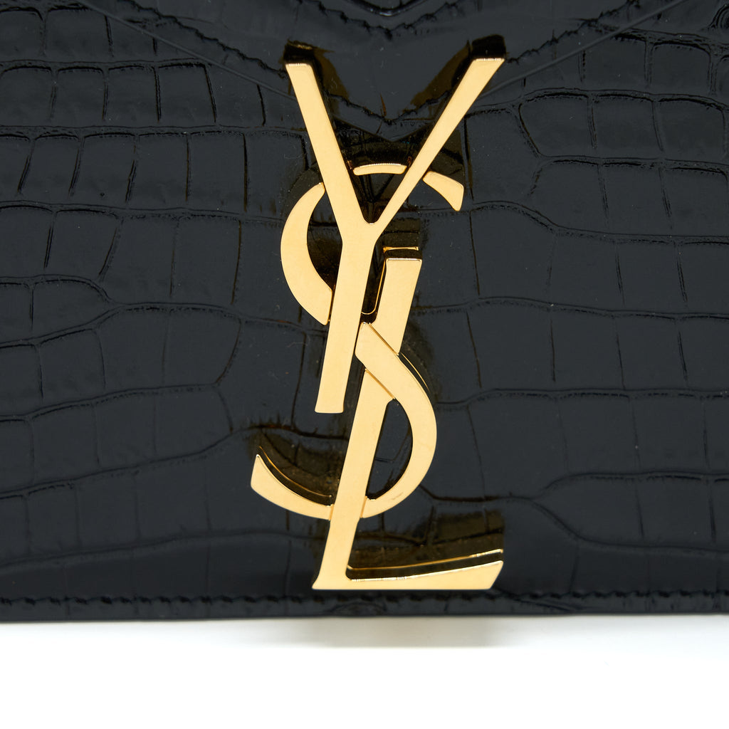 SAINT LAURENT CASSANDRA CHAIN BAG CROC EMBOSSED LEATHER BLACK GHW