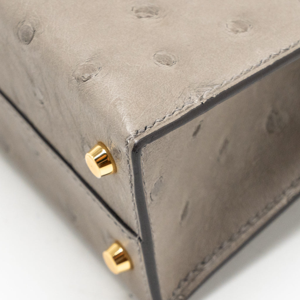 HERMES MINI KELLY II OSTRICH GRIS TOURTERELLE GHW