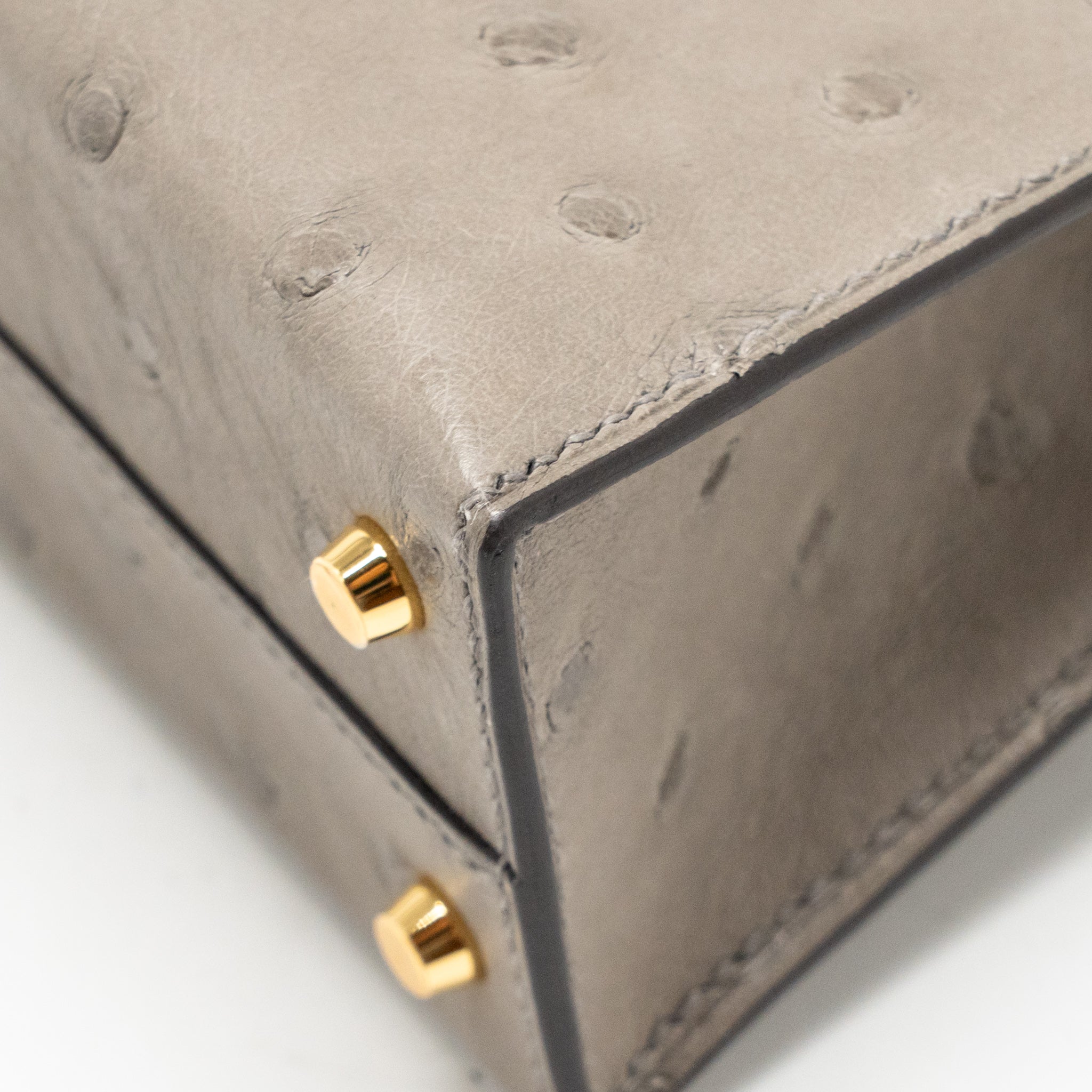 HERMES MINI KELLY II OSTRICH GRIS TOURTERELLE GHW