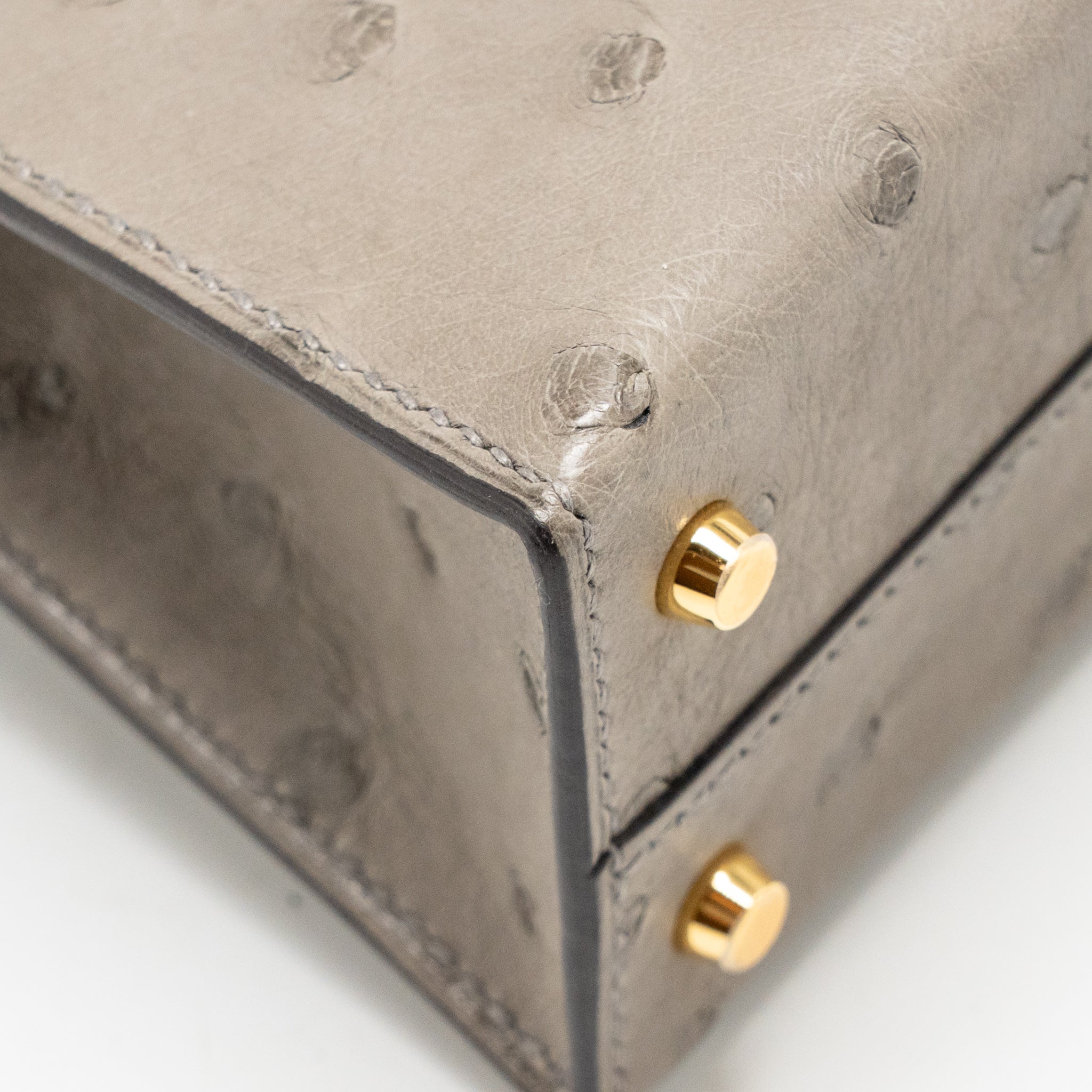 HERMES MINI KELLY II OSTRICH GRIS TOURTERELLE GHW