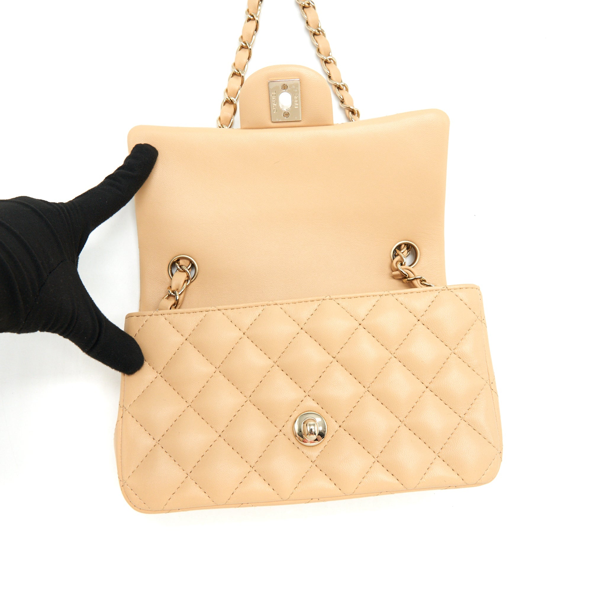 CHANEL 22C MINI RECTANGULAR FLAP BAG LAMBSKIN BEIGE LGHW
