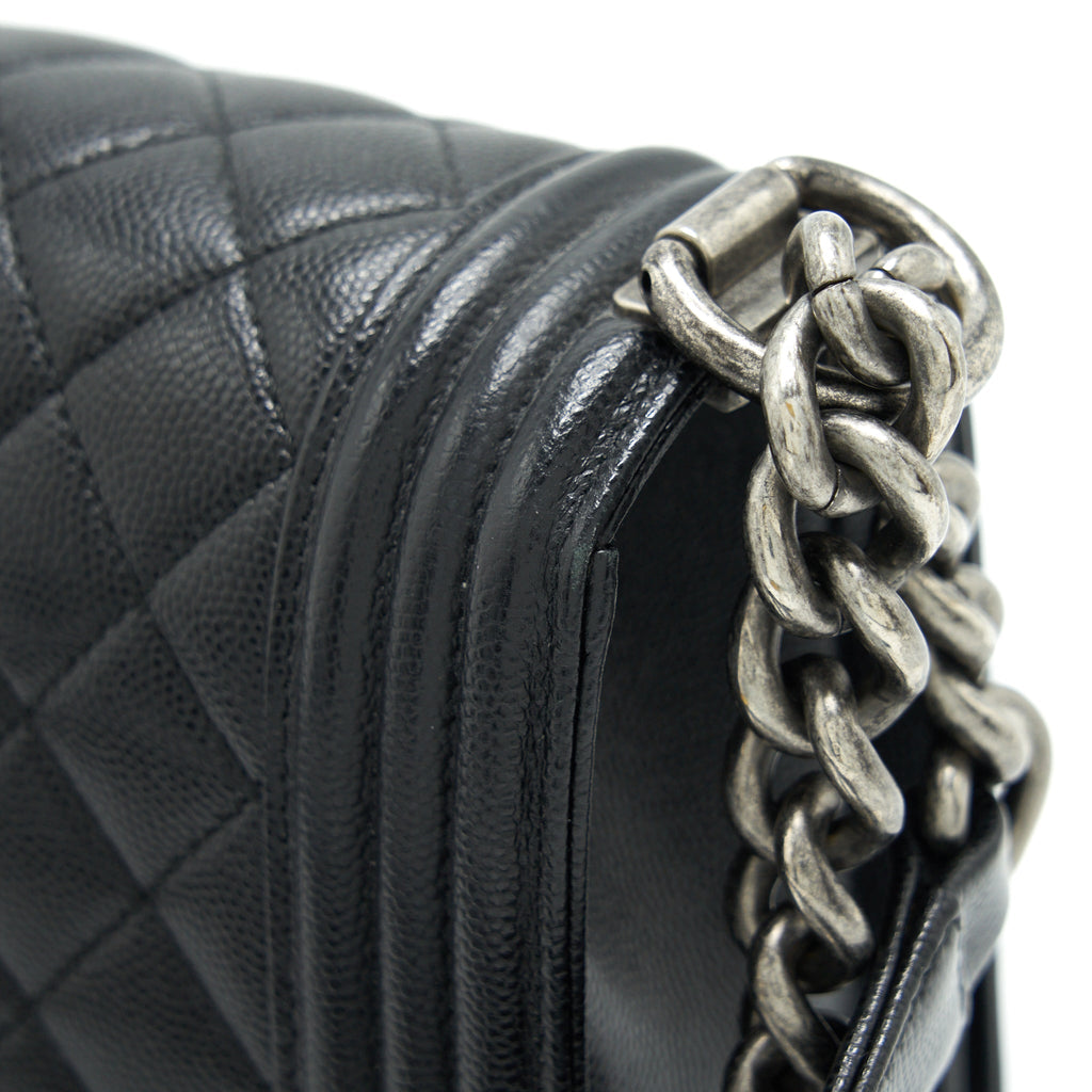 CHANEL SMALL BOY BAG CAVIAR BLACK RUTHENIUM SLIVER HARDWARE