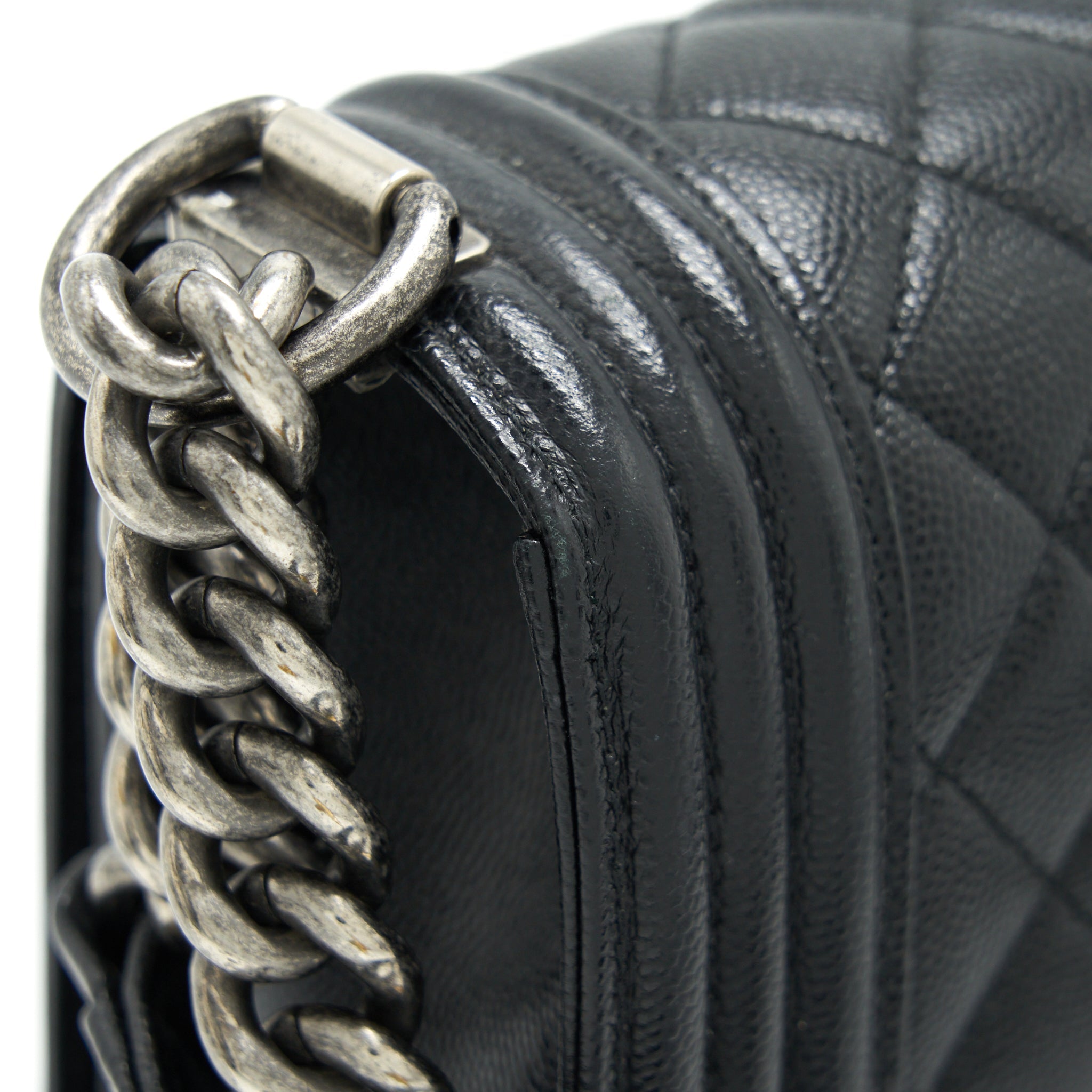 CHANEL SMALL BOY BAG CAVIAR BLACK RUTHENIUM SLIVER HARDWARE
