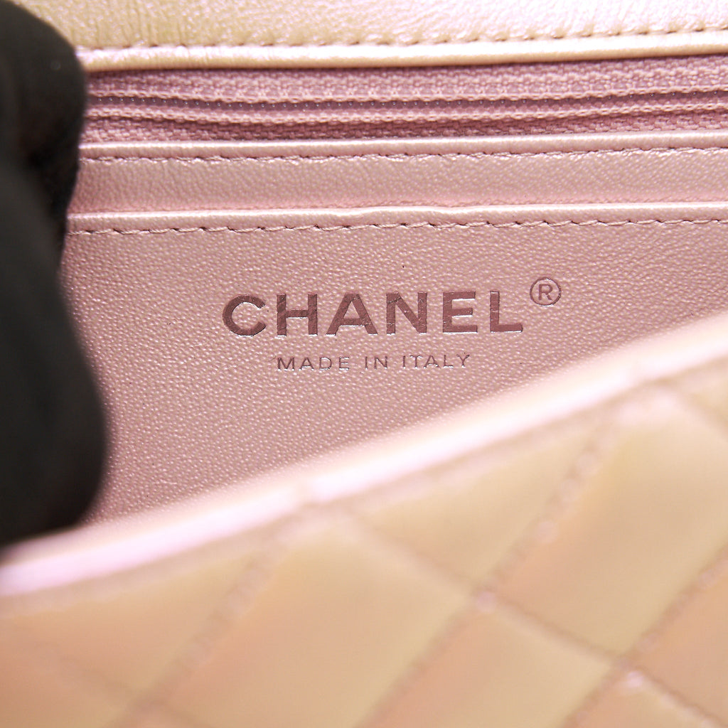CHANEL 21K IRIDESCENT MINI RECTANGULAR CALFSKIN PINK SHW