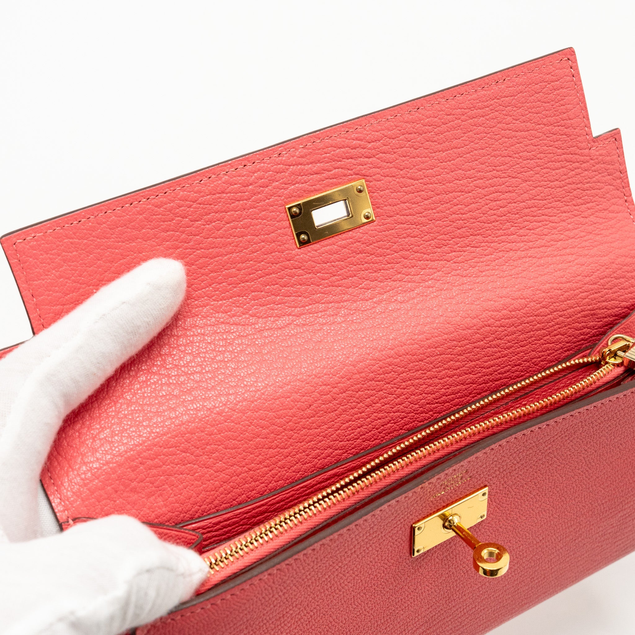 HERMES KELLY LONG WALLET CHÈVRE MYSORE ROSE LIPSTICK GHW