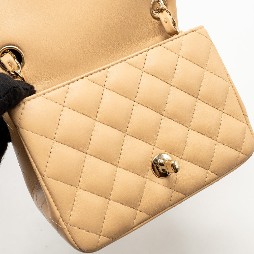 CHANEL MINI SQUARE FLAP BAG LAMBSKIN BEIGE LGHW (MICROCHIP)