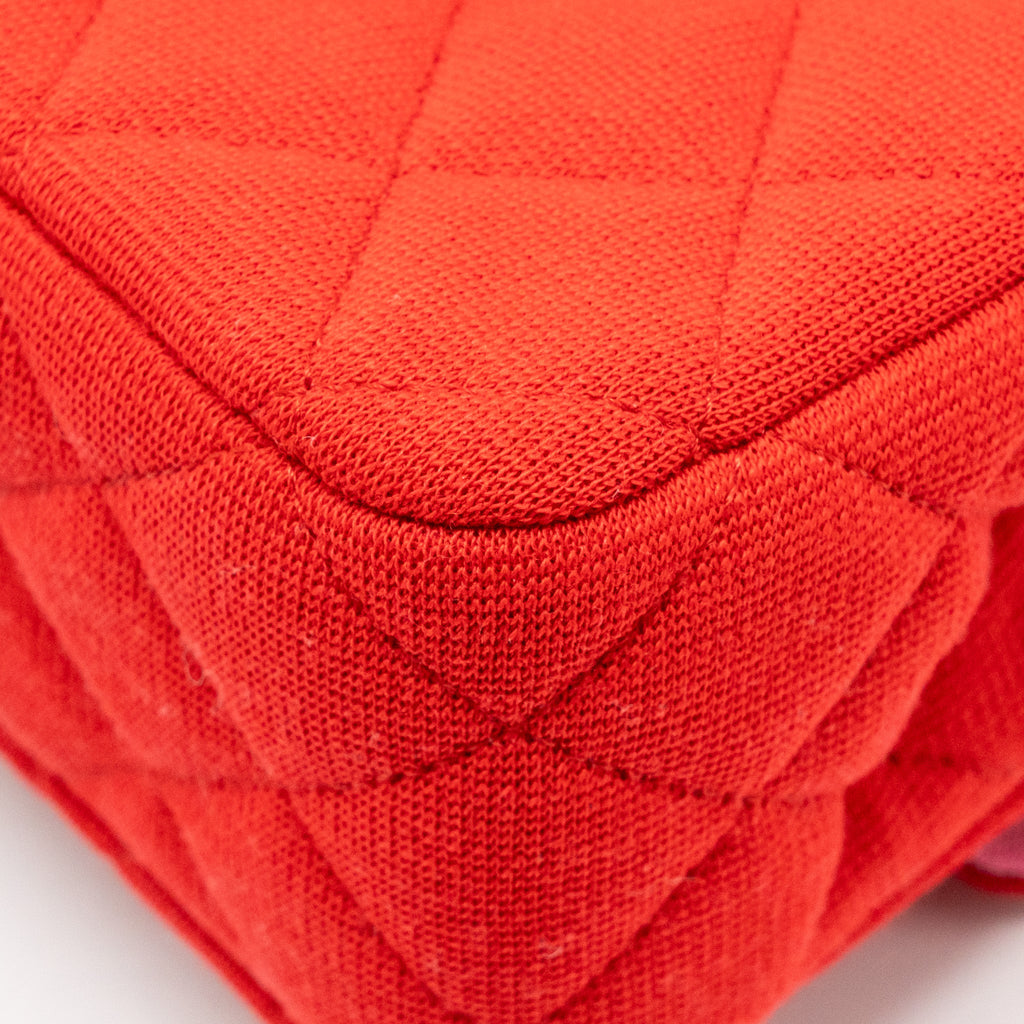 CHANEL MEDIUM CLASSIC DOUBLE FLAP BAG FABRIC RED /PINK LGHW (MICROCHIP)