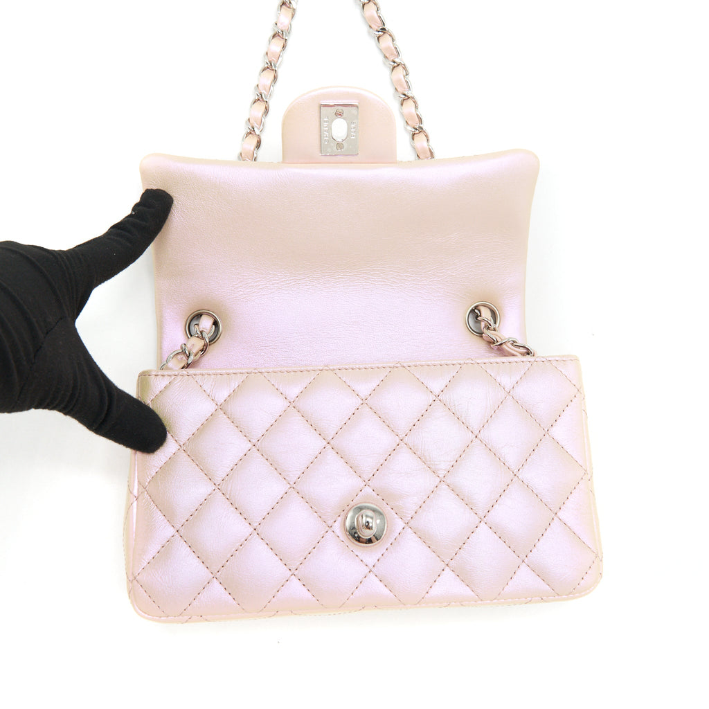 CHANEL 21K IRIDESCENT MINI RECTANGULAR CALFSKIN PINK SHW