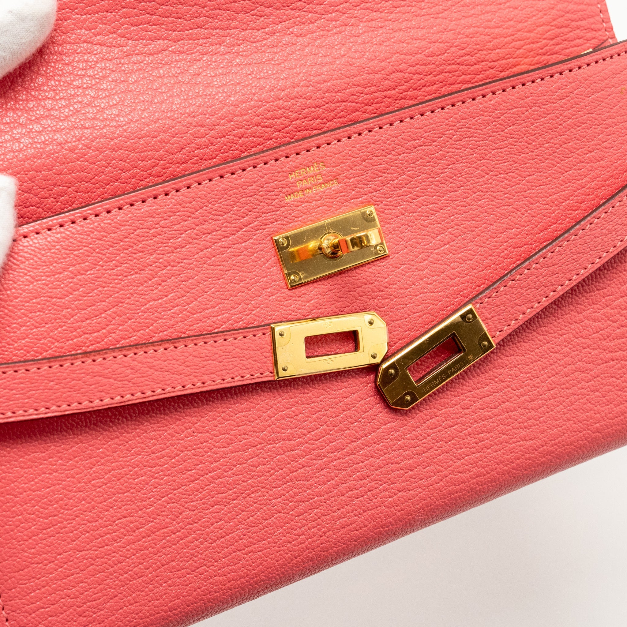 HERMES KELLY LONG WALLET CHÈVRE MYSORE ROSE LIPSTICK GHW