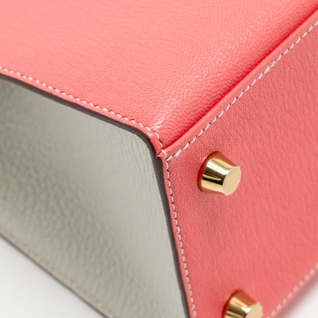 HERMES KELLY 25 SPECIAL ORDER CHÈVRE MYSORE ROSE LIPSTICK / GRIS PERLE GHW