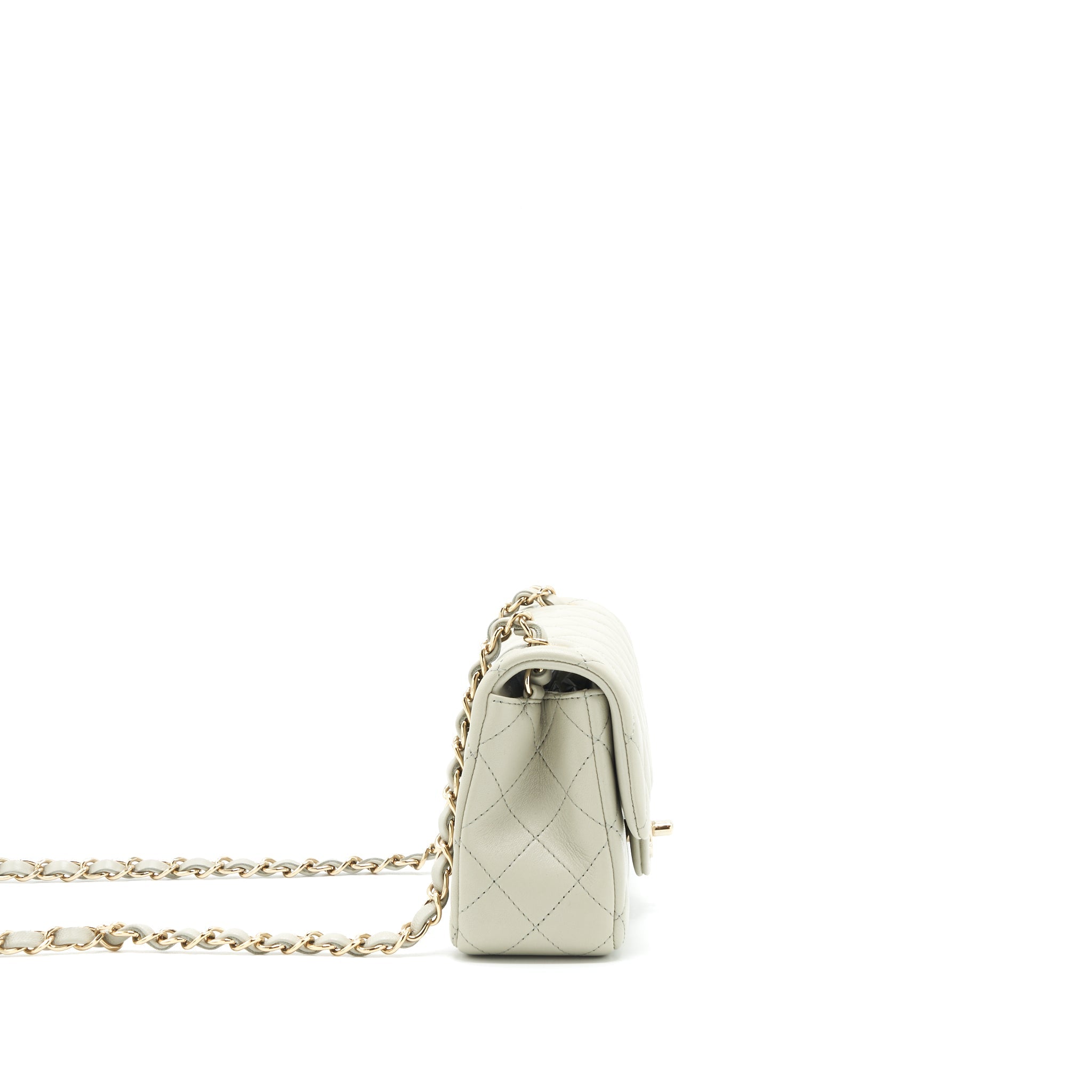 CHANEL MINI RECTANGULAR FLAP BAG LAMBSKIN LIGHT GREY LGHW (MICROCHIP)