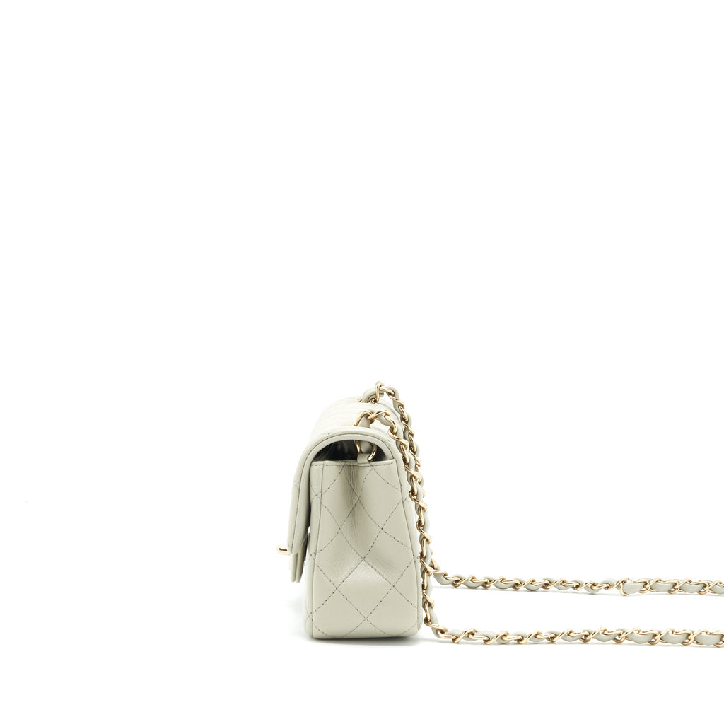 CHANEL MINI RECTANGULAR FLAP BAG LAMBSKIN LIGHT GREY LGHW (MICROCHIP)