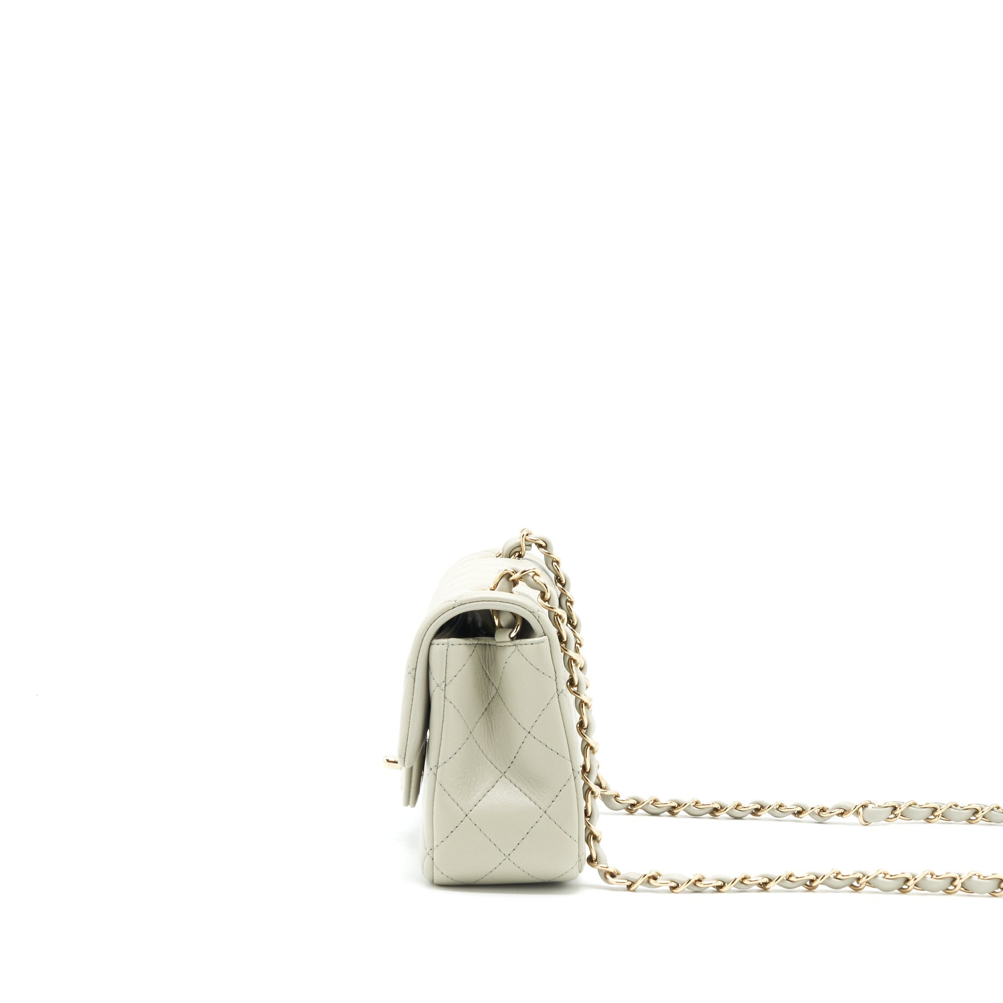 CHANEL MINI RECTANGULAR FLAP BAG LAMBSKIN LIGHT GREY LGHW (MICROCHIP)