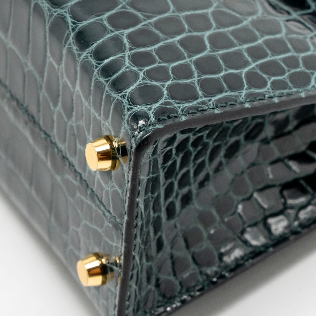 HERMES MINI KELLY II SHINY ALLIGATOR MISSISSIPPIENSIS 6O VERT CYPRES GHW