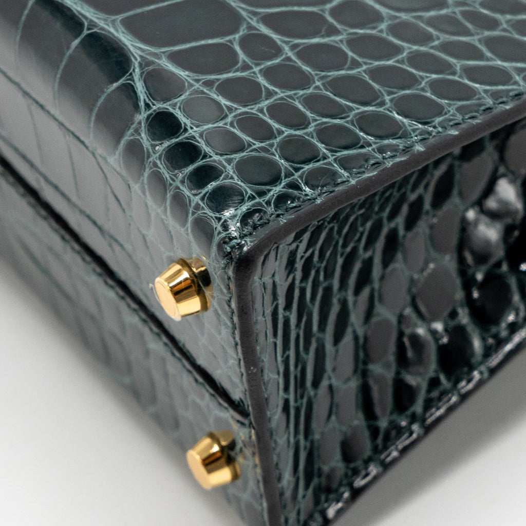 HERMES MINI KELLY II SHINY ALLIGATOR MISSISSIPPIENSIS 6O VERT CYPRES GHW