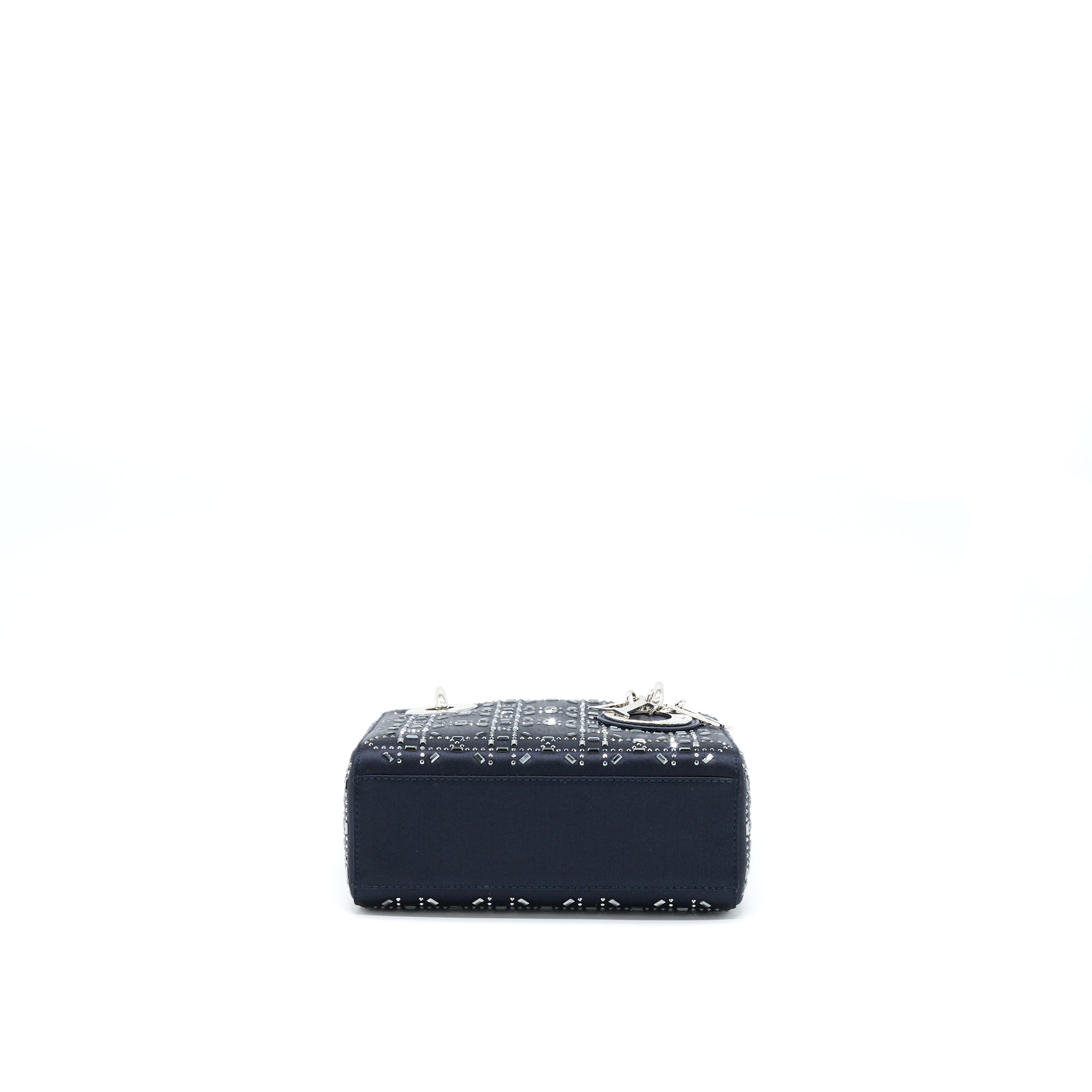DIOR MINI LADY DIOR SATIN CRYSTAL CANNAGE DARK BLUE SHW