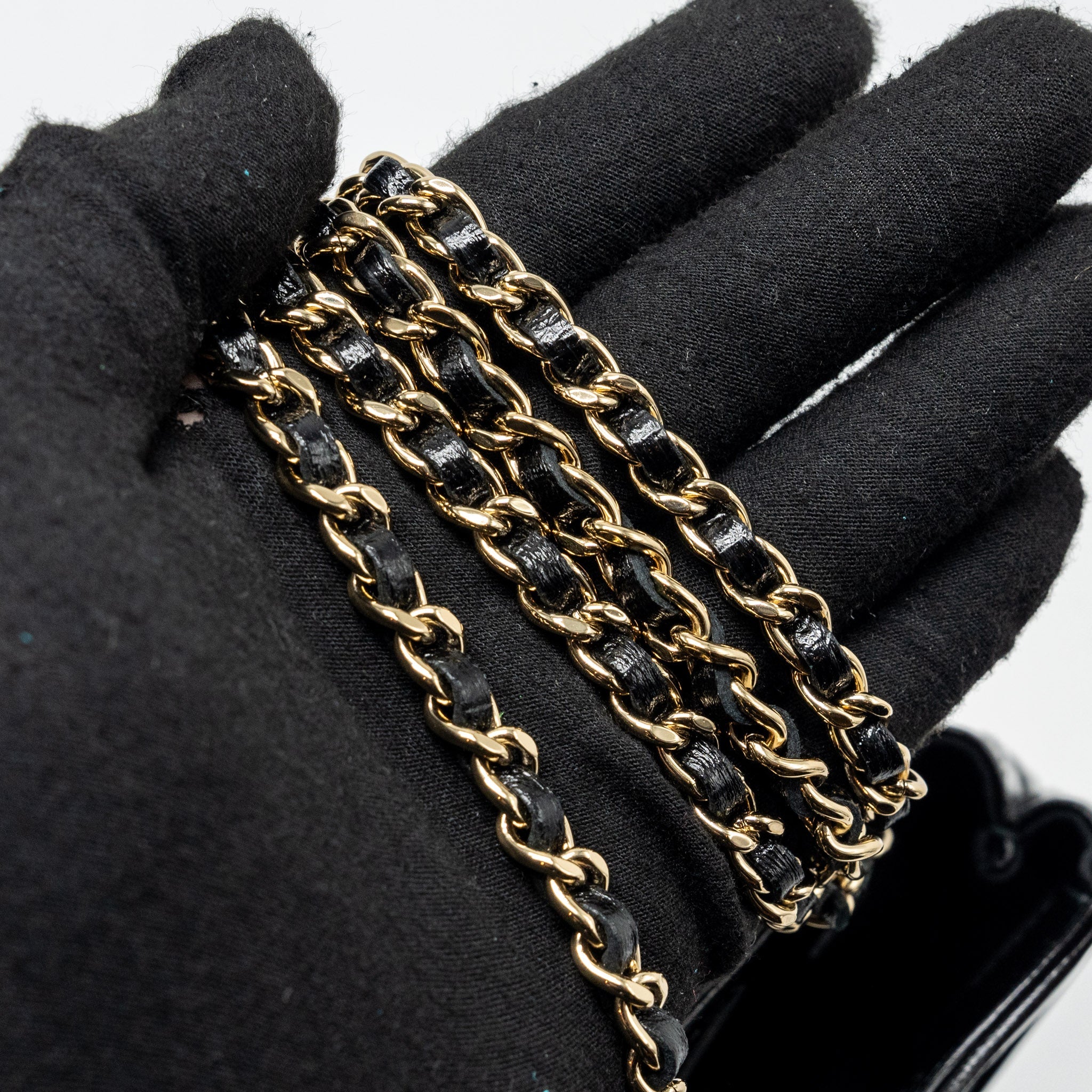 CHANEL 24S 31 NANO CLUTCH WITH CHAIN SHINY LAMBSKIN BLACK LGHW (MICROCHIP)