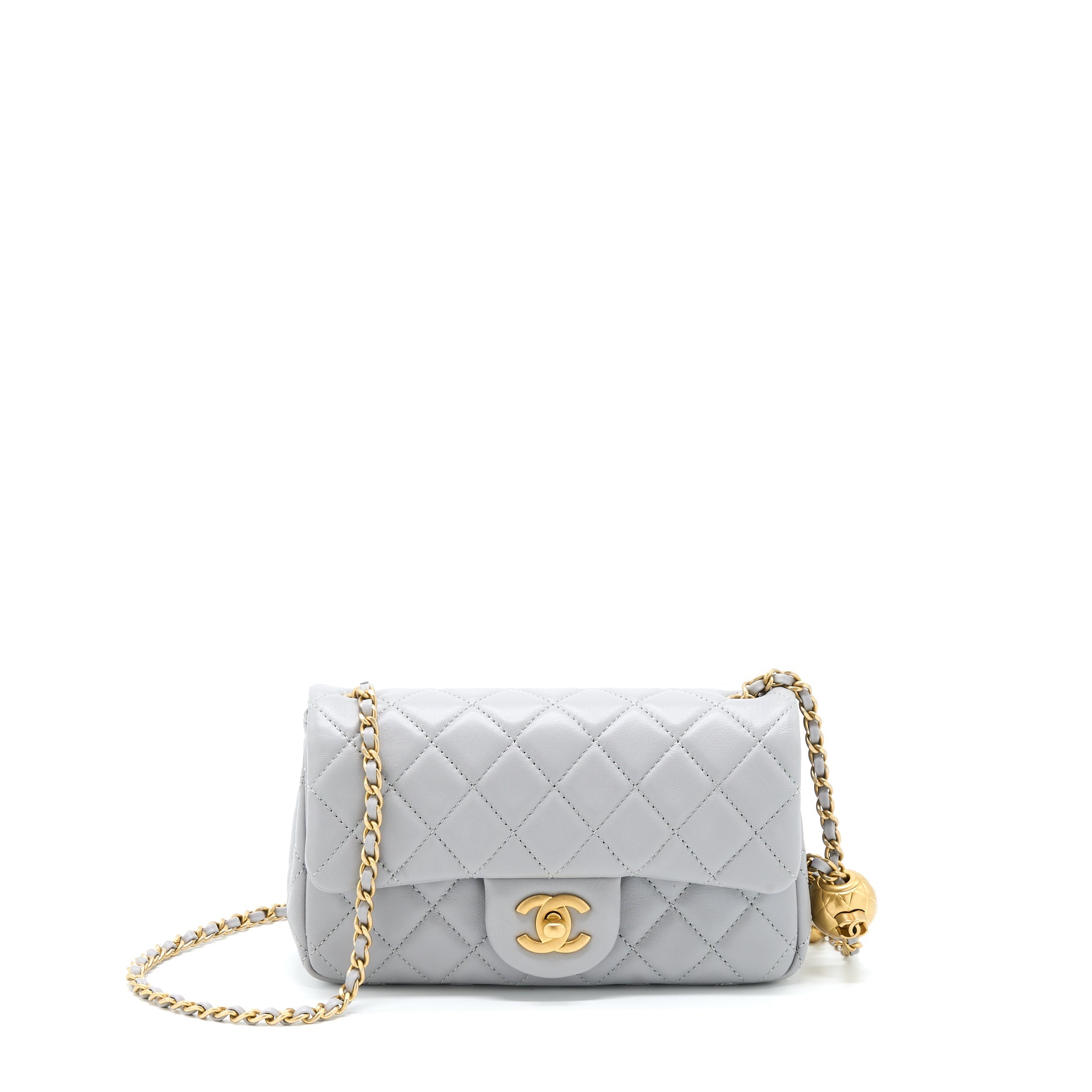 CHANEL 21B PEARL CRUSH MINI RECTANGULAR FLAP BAG LAMBSKIN GREY GHW (MICROCHIP)