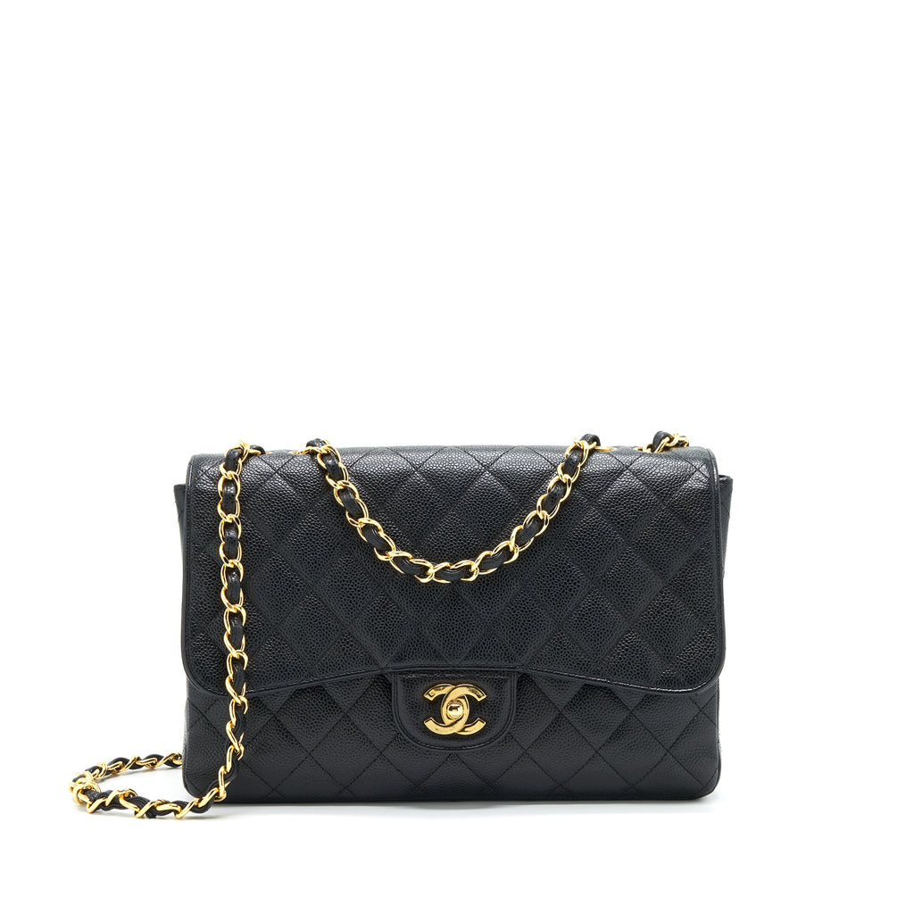 CHANEL VINTAGE JUMBO SINGLE FLAP CAVIAR BLACK GHW