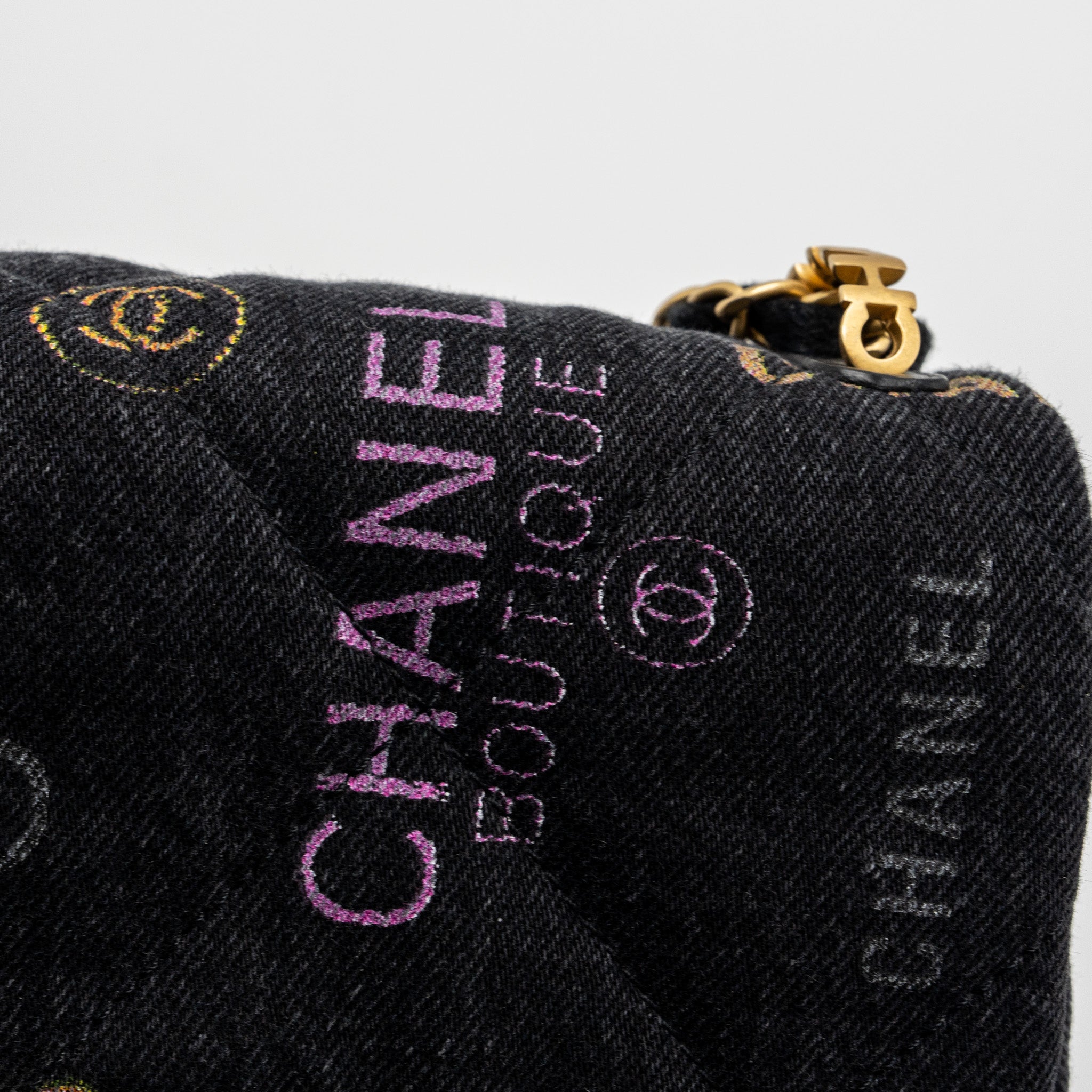 CHANEL BLACK DENIM FLAP BAG BRUSHED GHW (MICROCHIP)