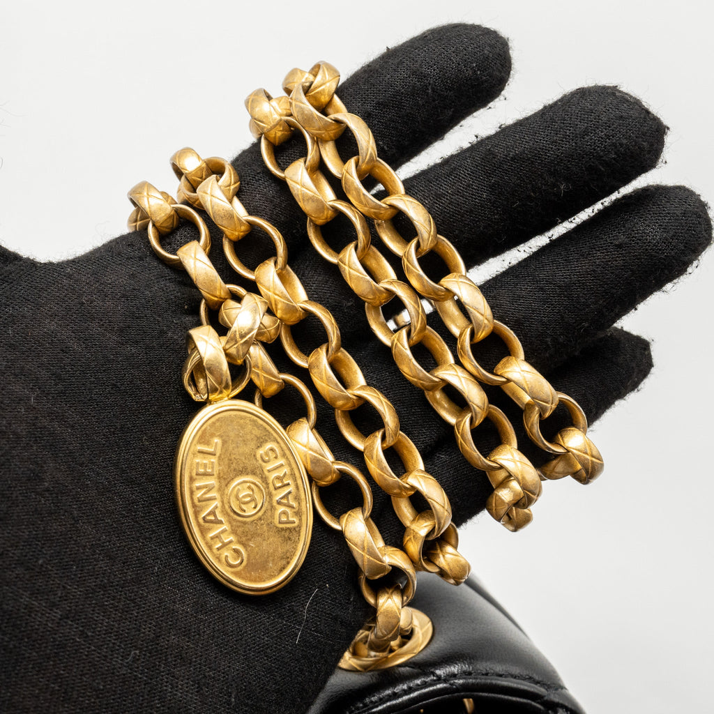 CHANEL QUILTED MINI FLAP BAG WITH DETAILED CHAIN LAMBSKIN BLACK GHW (MICROCHIP)