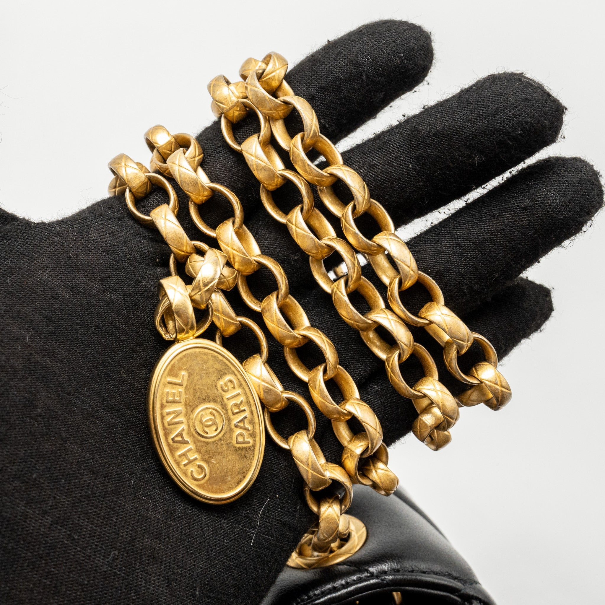 CHANEL QUILTED MINI FLAP BAG WITH DETAILED CHAIN LAMBSKIN BLACK GHW (MICROCHIP)