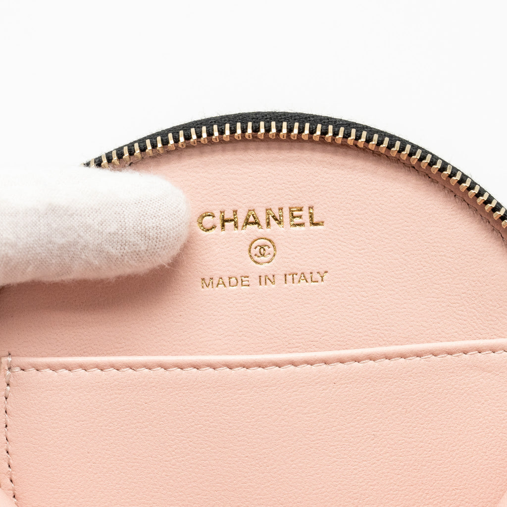 CHANEL 22B TOP HANDLE MINI ROUND VANITY CASE WITH CHAIN SHINY LAMBSKIN BLACK LGHW (MICROCHIP)