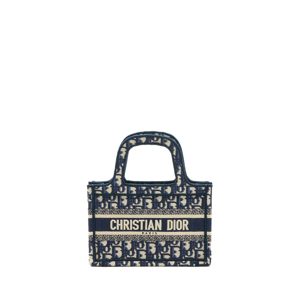 DIOR MINI BOOK TOTE BLUE OBLIQUE EMBROIDERY