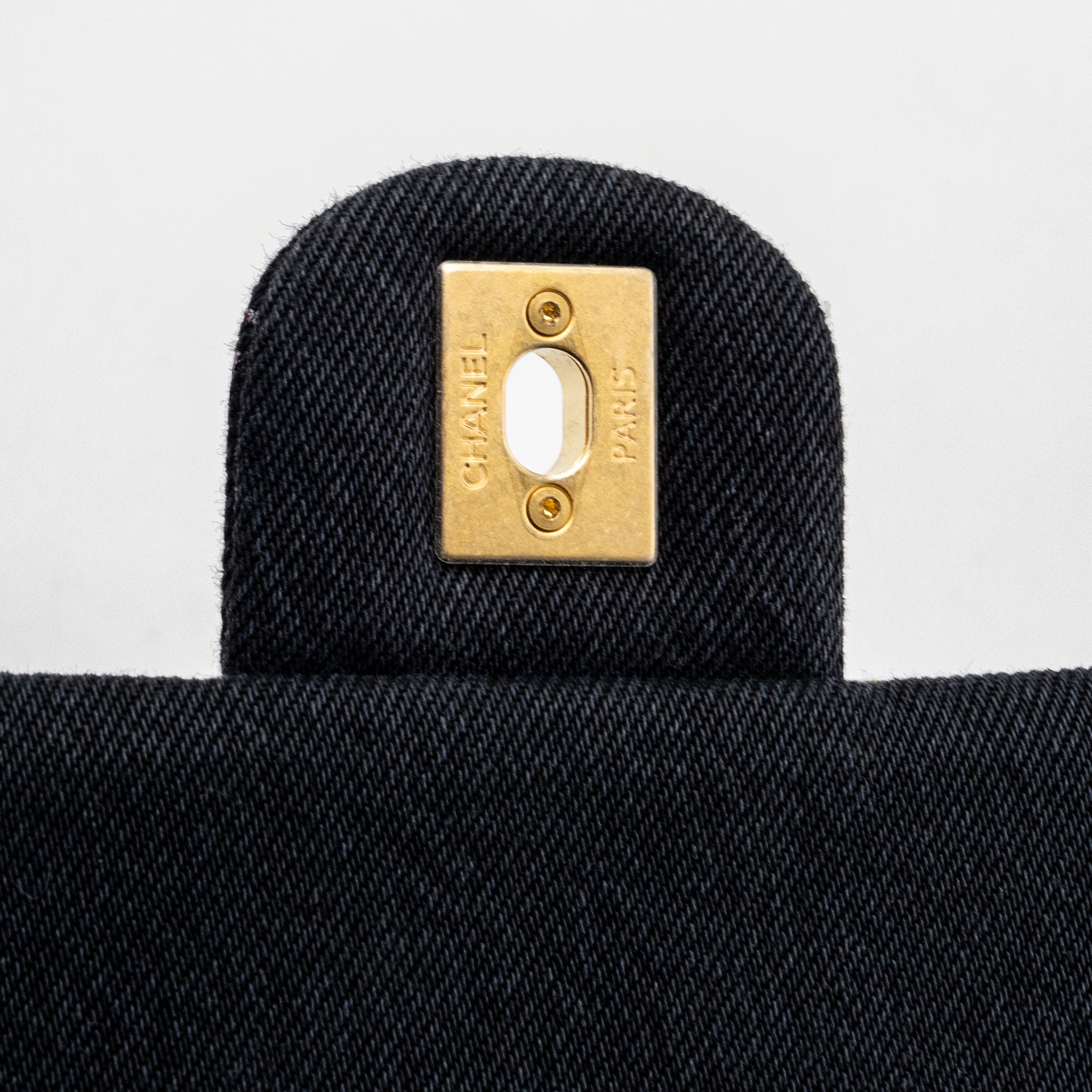 CHANEL BLACK DENIM FLAP BAG BRUSHED GHW (MICROCHIP)