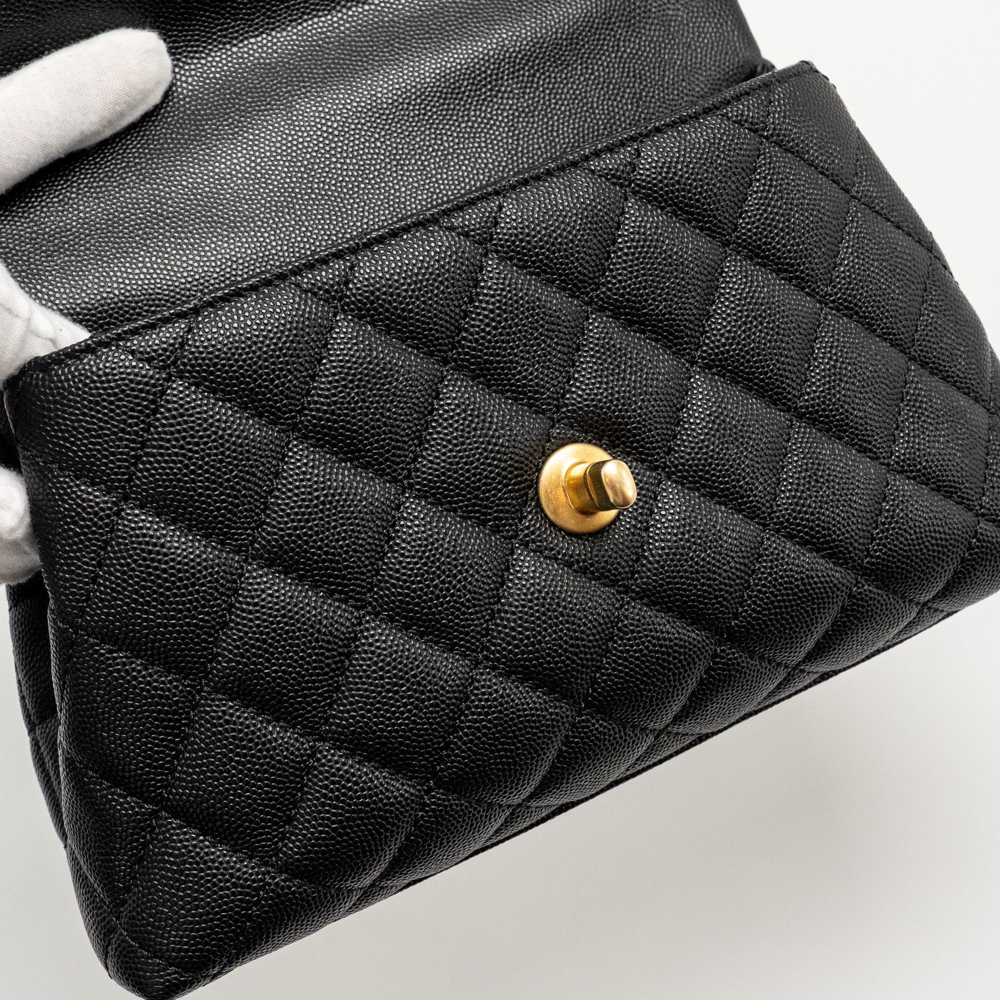CHANEL SMALL COCO HANDLE WITH PYTHON HANDLE CAVIAR BLACK/BURGUNDY GHW