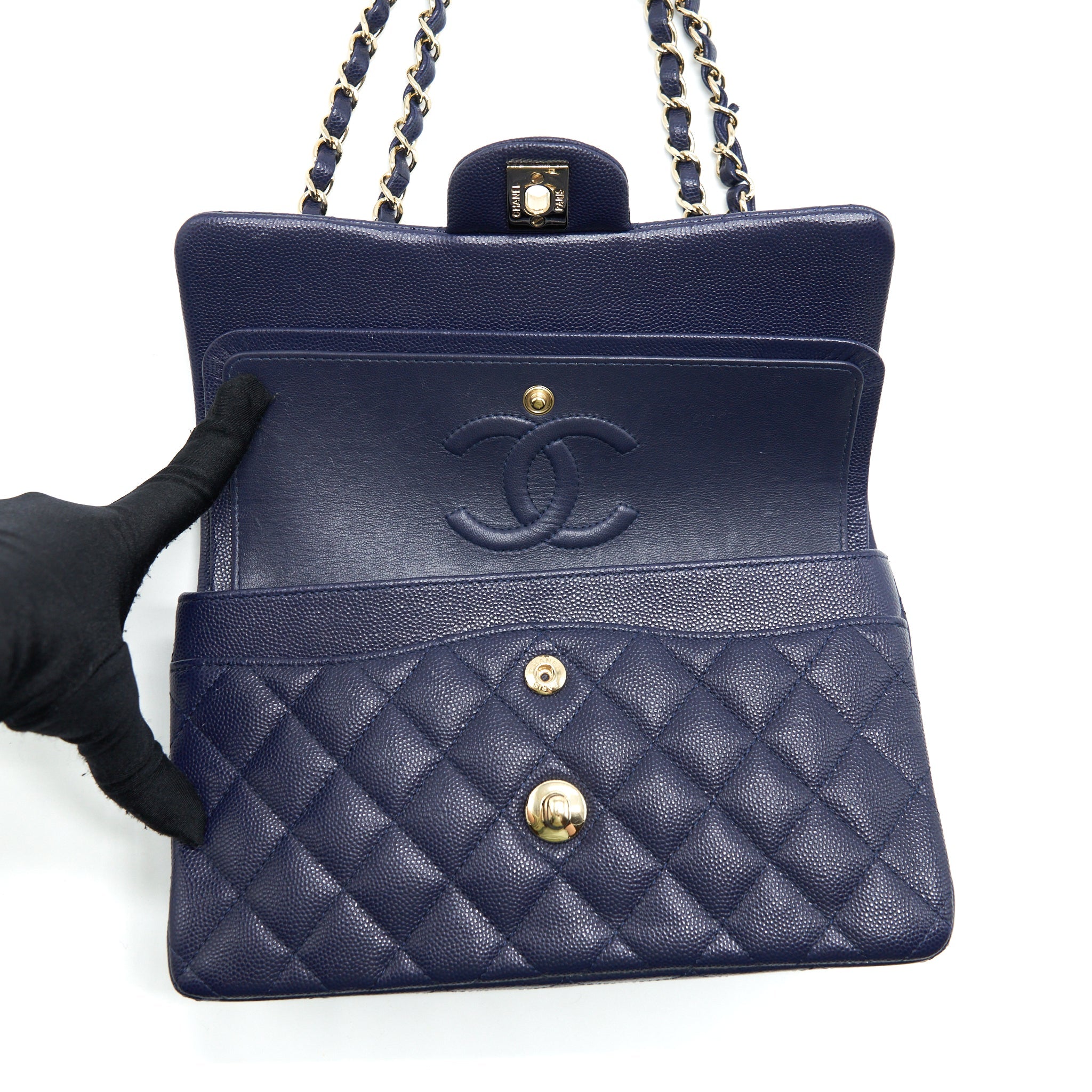 CHANEL SMALL CLASSIC FLAP BAG CAVIAR DARK BLUE LGHW