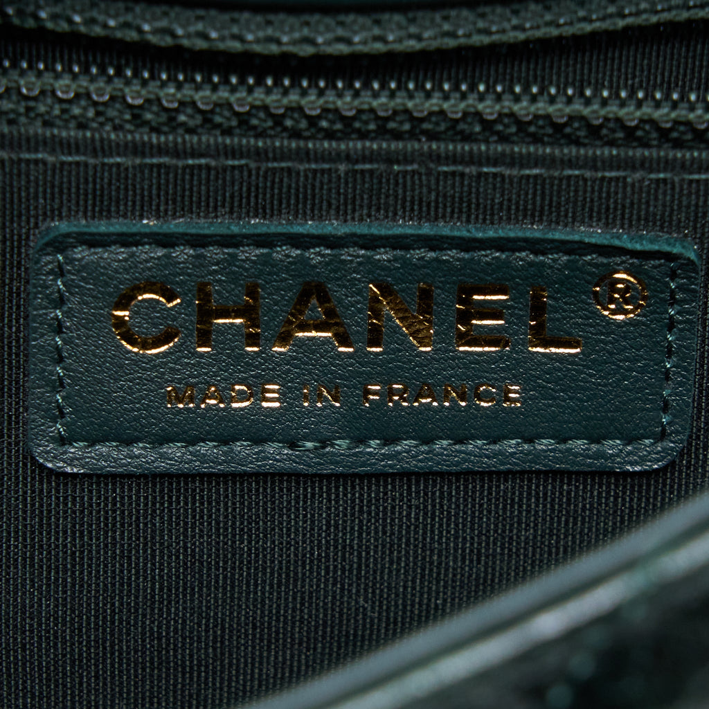 CHANEL CHEVRON HAMPTON FLAP BAG AGED CALFSKIN DARK GREEN GHW