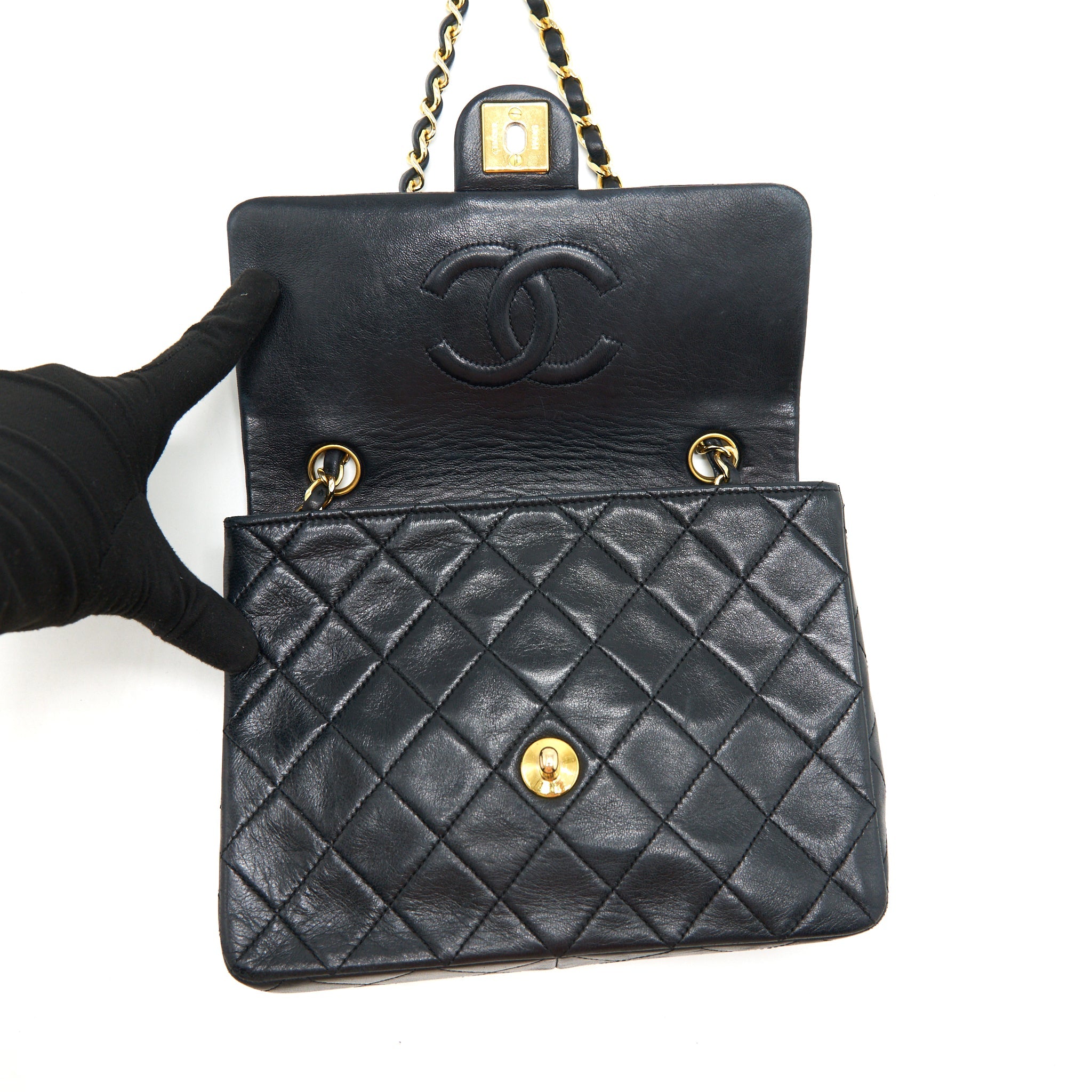 CHANEL VINTAGE SMALL FLAP BAG LAMBSKIN BLACK GHW