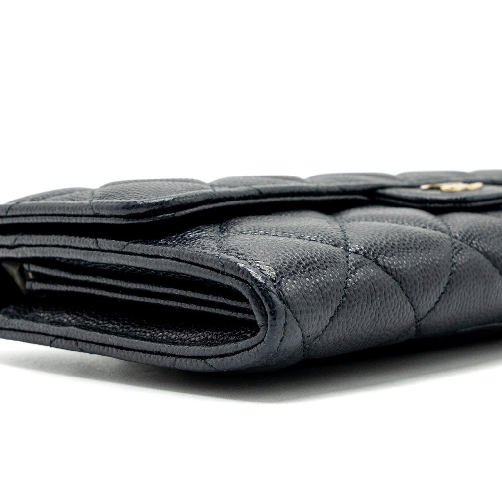 CHANEL CLASSIC LONG FLAP WALLET CAVIAR NAVY LGHW