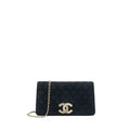 CHANEL QUILTED VELVET CC LOGO FLAP BAG BLACK LGHW