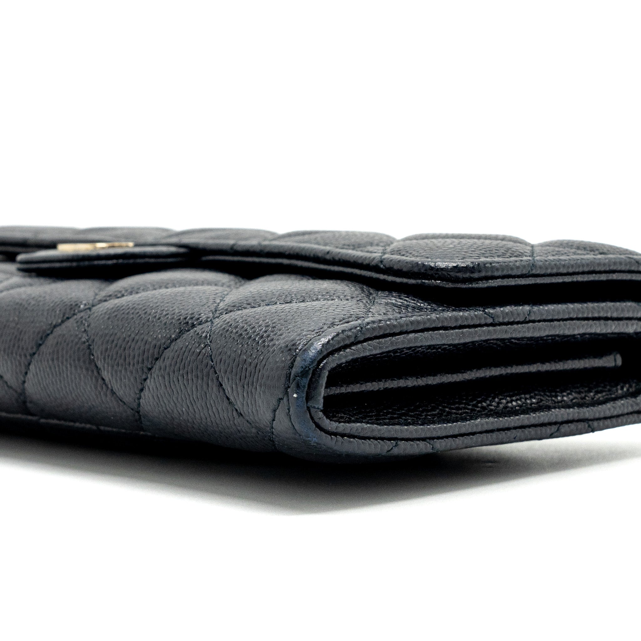 CHANEL CLASSIC LONG FLAP WALLET CAVIAR NAVY LGHW