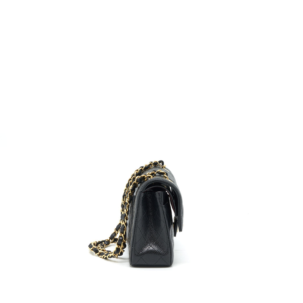 CHANEL SMALL CLASSIC DOUBLE FLAP BAG CAVIAR BLACK GHW (MICROCHIP)