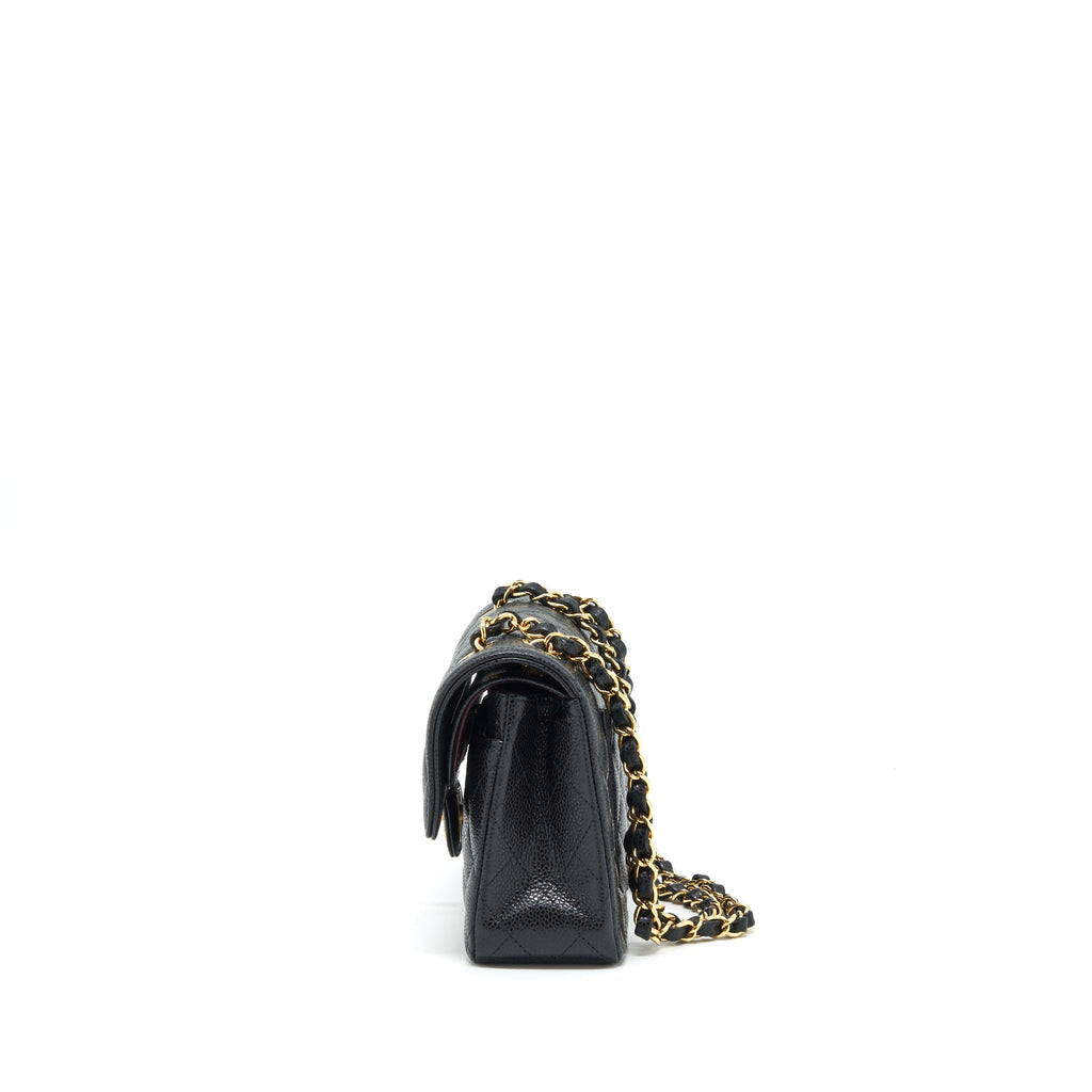 CHANEL SMALL CLASSIC DOUBLE FLAP BAG CAVIAR BLACK GHW (MICROCHIP)