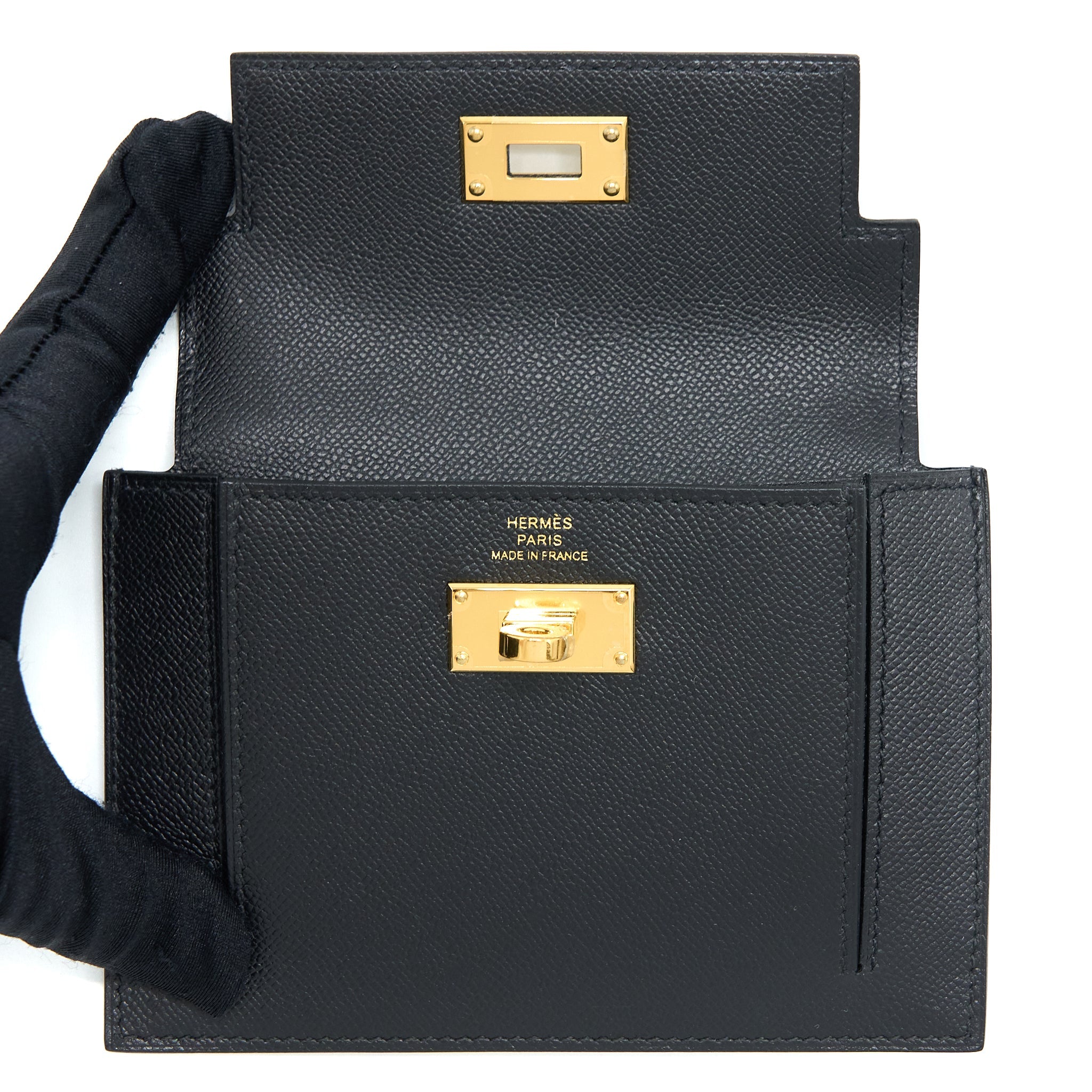 HERMES KELLY POCKET COMPACT MADAME BLACK GHW