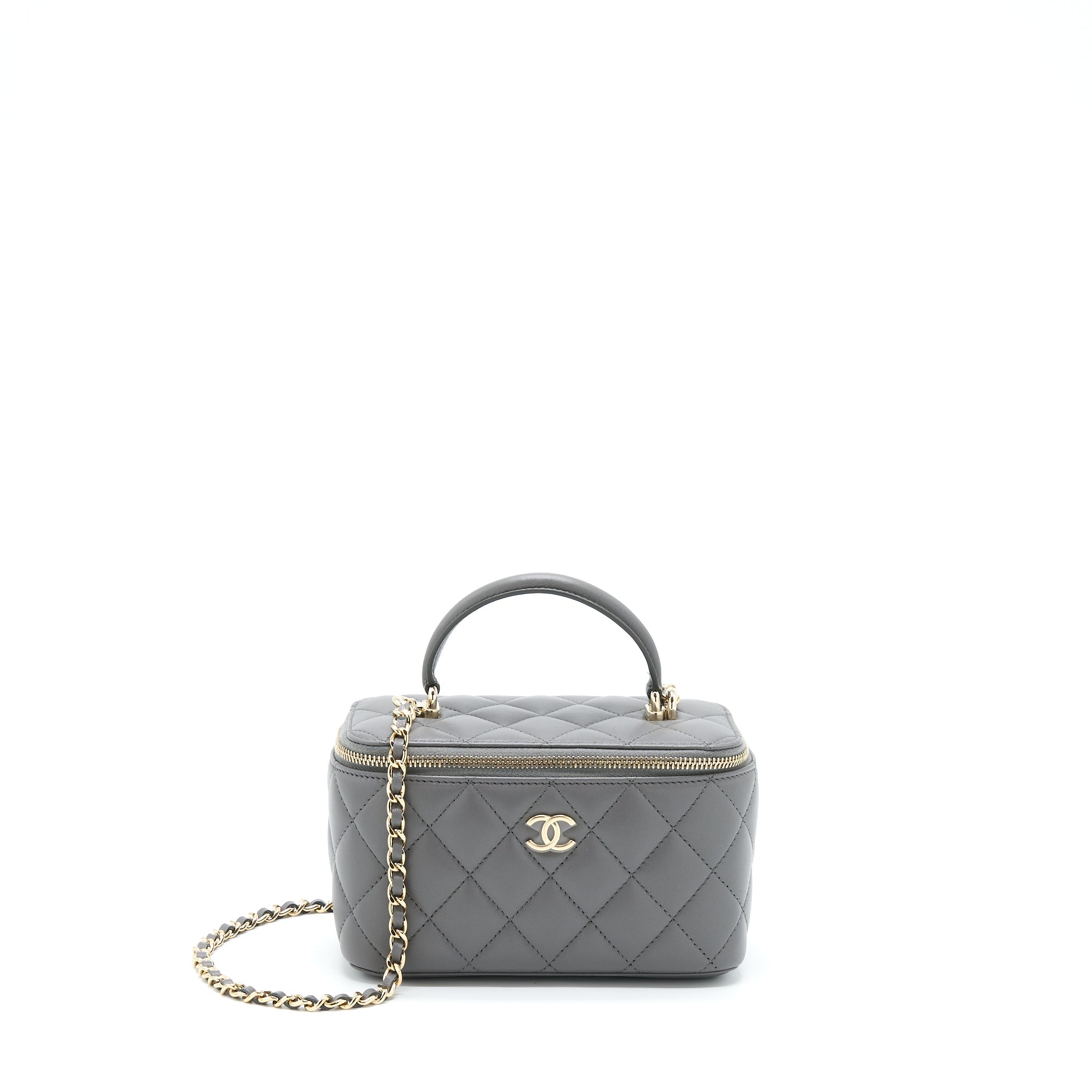 CHANEL 22A TOP HANDLE LONG VANITY WITH CHAIN GREY GHW