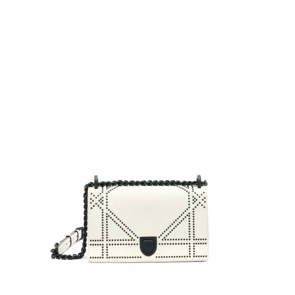 DIOR SMALL DIORAMA STUDDED WHITE WITH BLACK HARDWARE